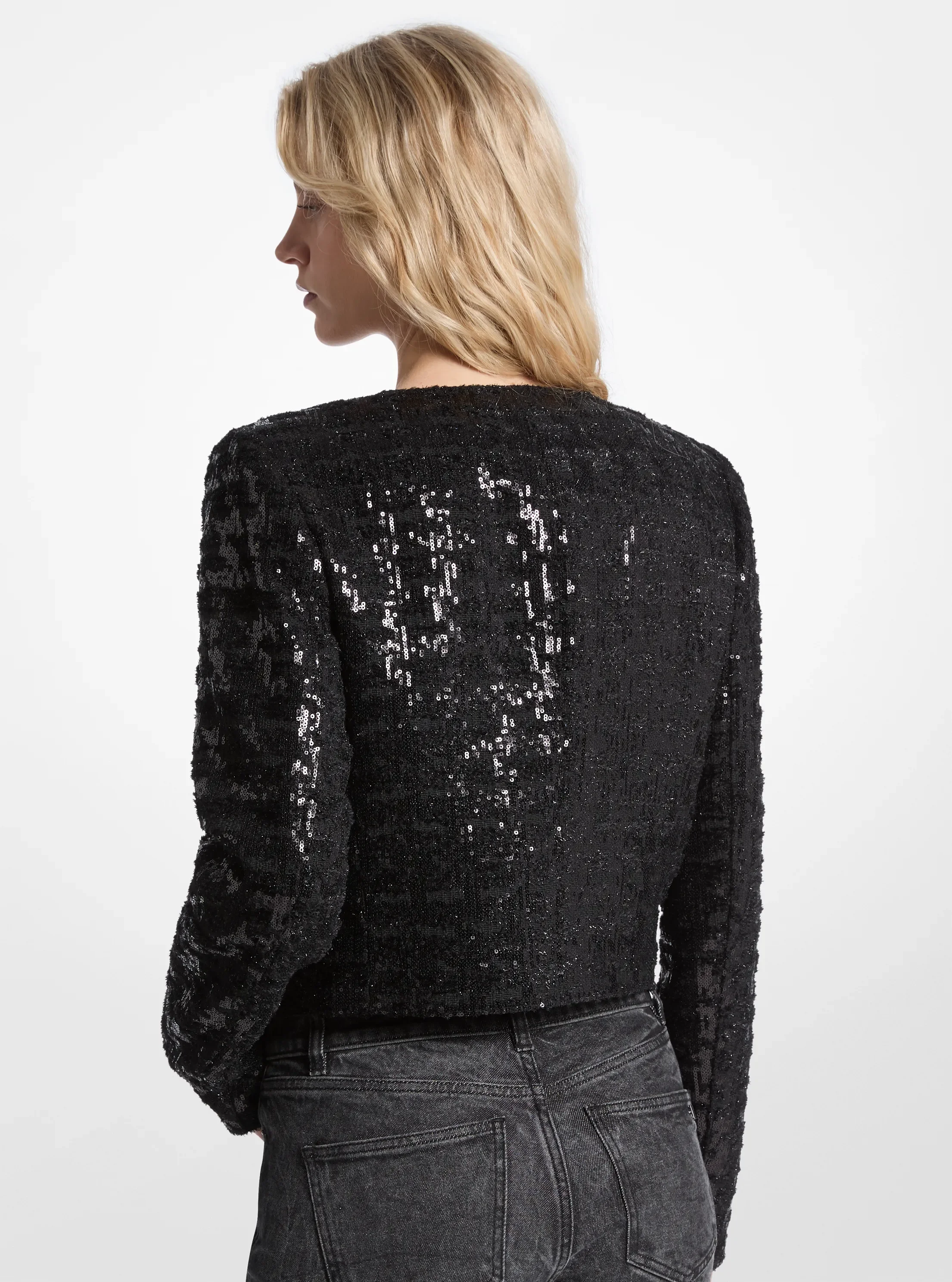 Женская куртка Michael Kors Sequined Tweed Cropped Jacket, цвет: Чёрный — фото 2