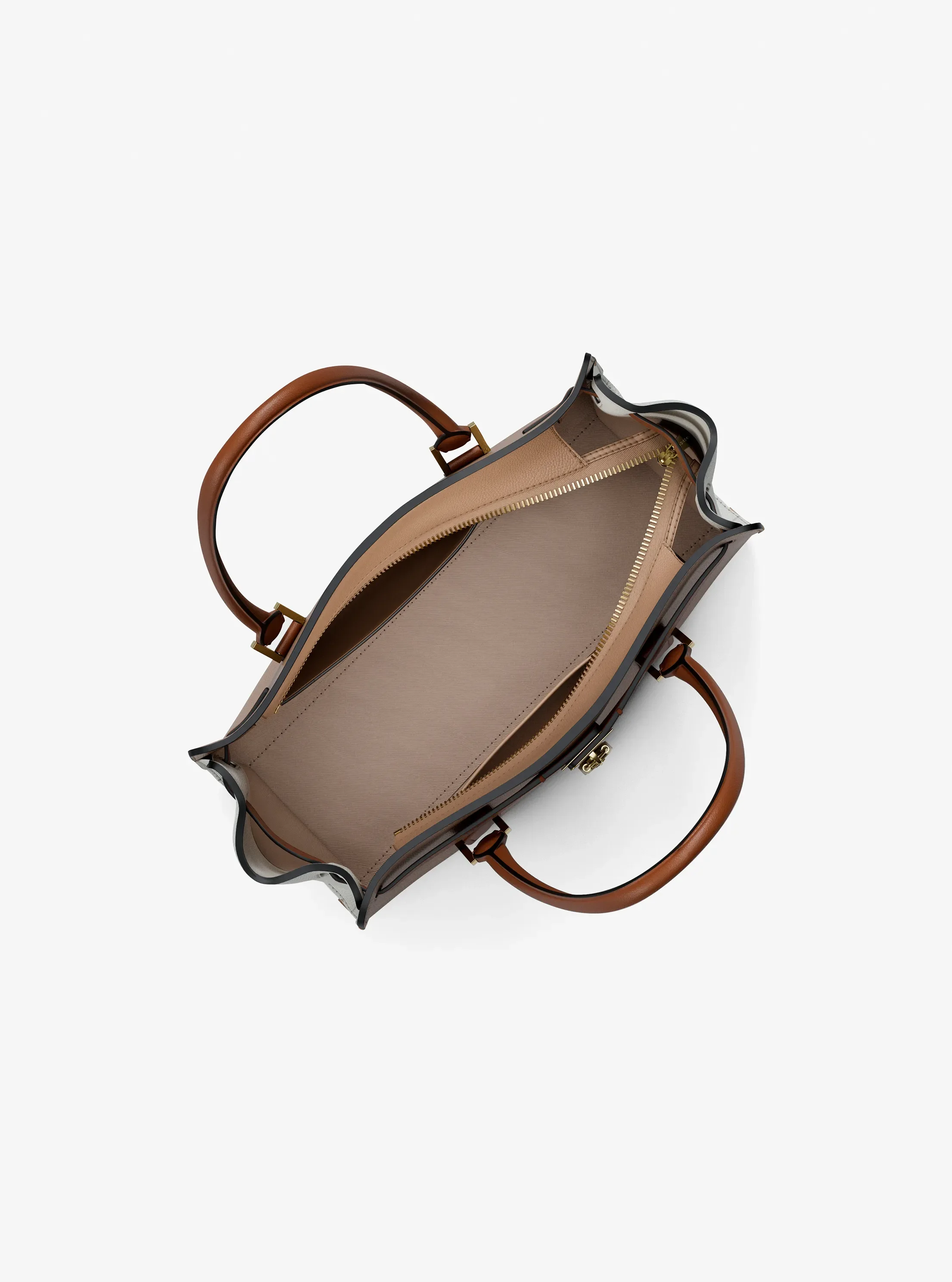 Женская сумка Michael Kors Hamilton Small Color-Blocked Leather Satchel, цвет: Хаки разноцветный — фото 2