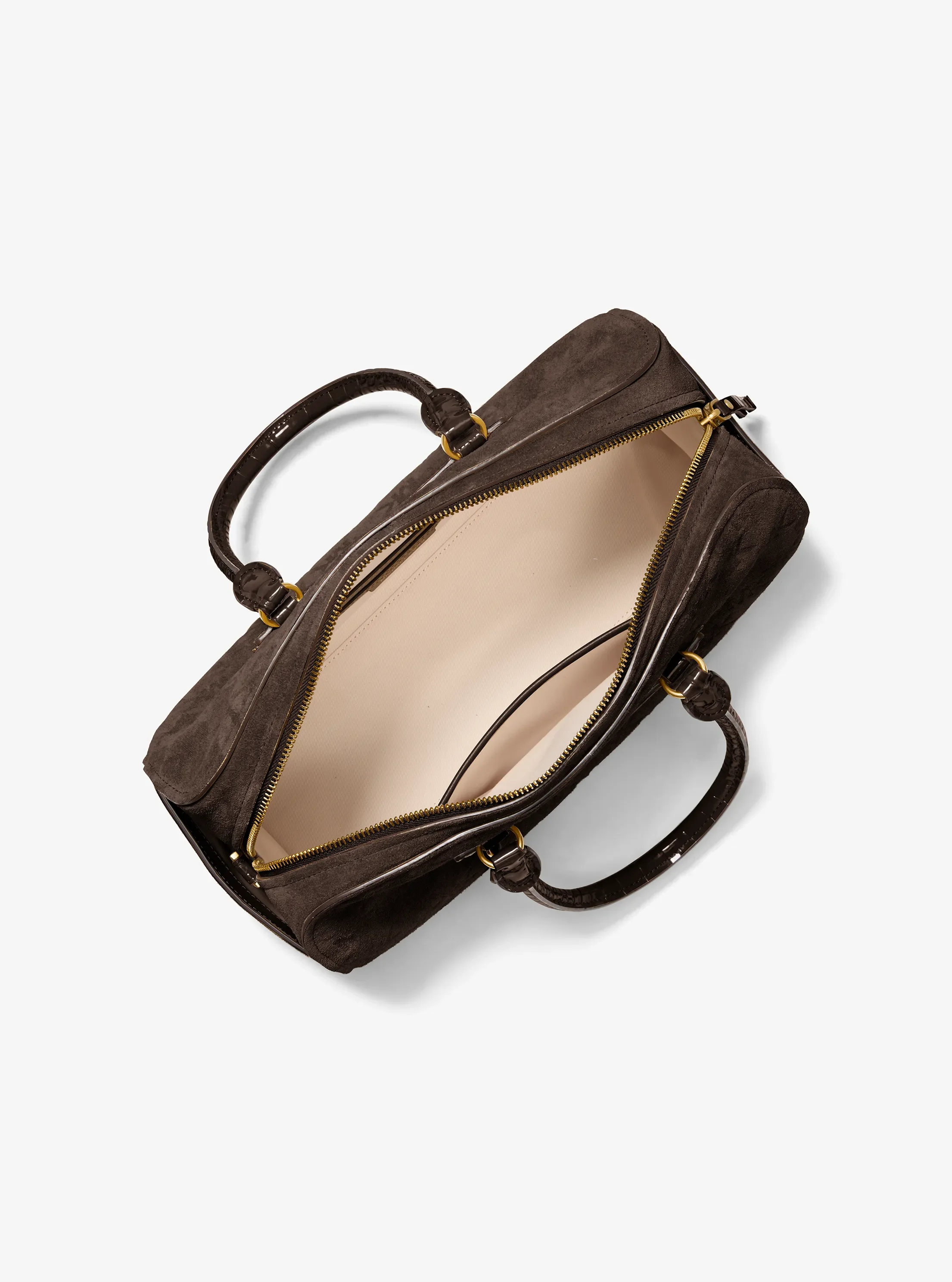 Женские сумки Michael Kors Jet Set Travel Medium Logo Embossed Suede Duffel Crossbody — фото 2
