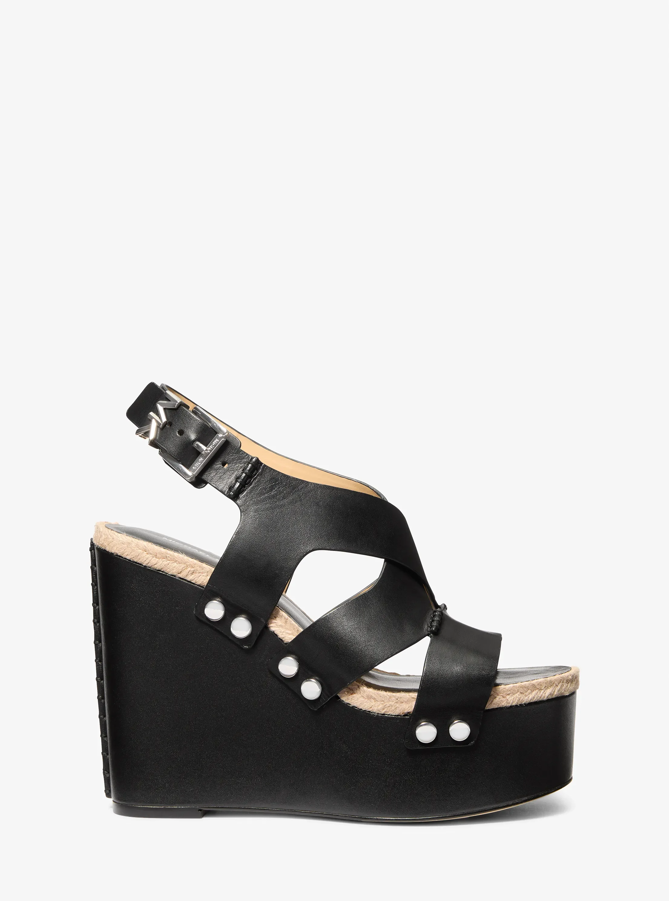 Сандалии Michael Kors Raven Studded Leather Wedge Sandal, цвет: Чёрный — фото 2