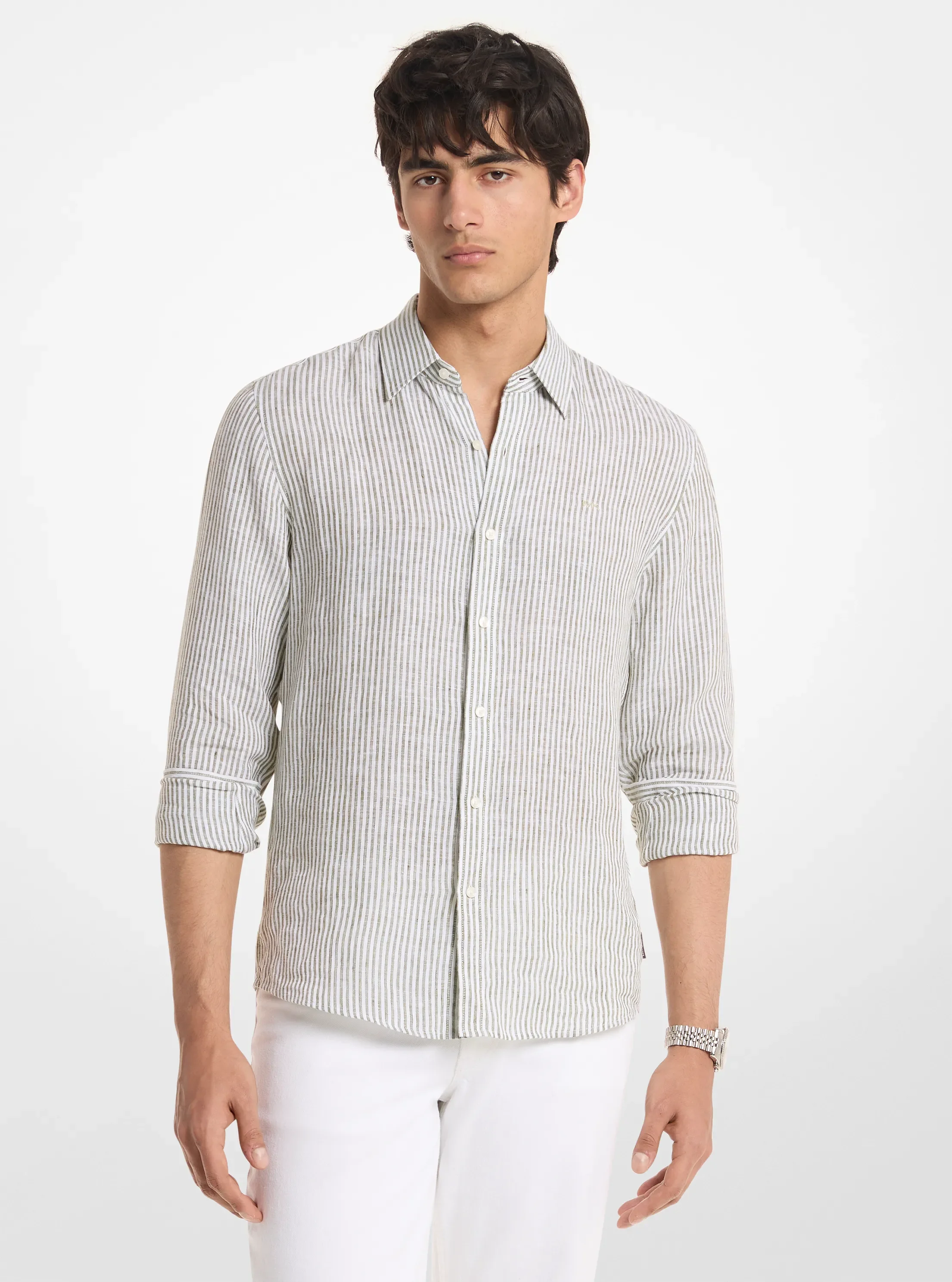 Рубашка Michael Kors Striped Linen, цвет: Вечнозелёный
