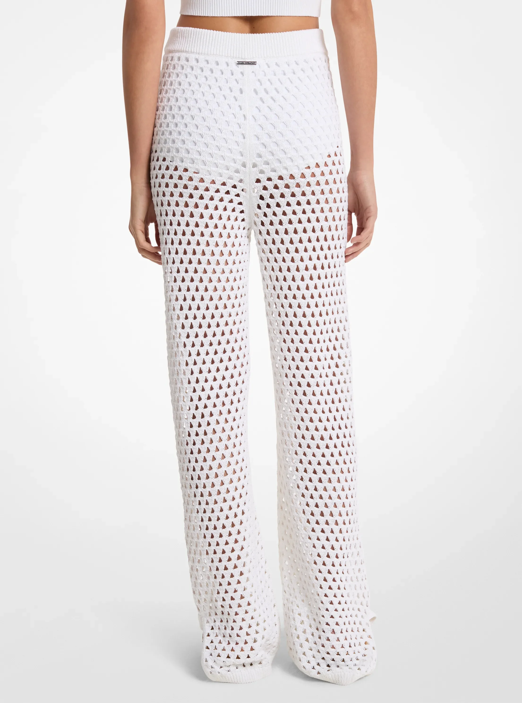 Женские брюки Michael Kors Open-Knit Stretch Cotton Flared, цвет: Белый — фото 2