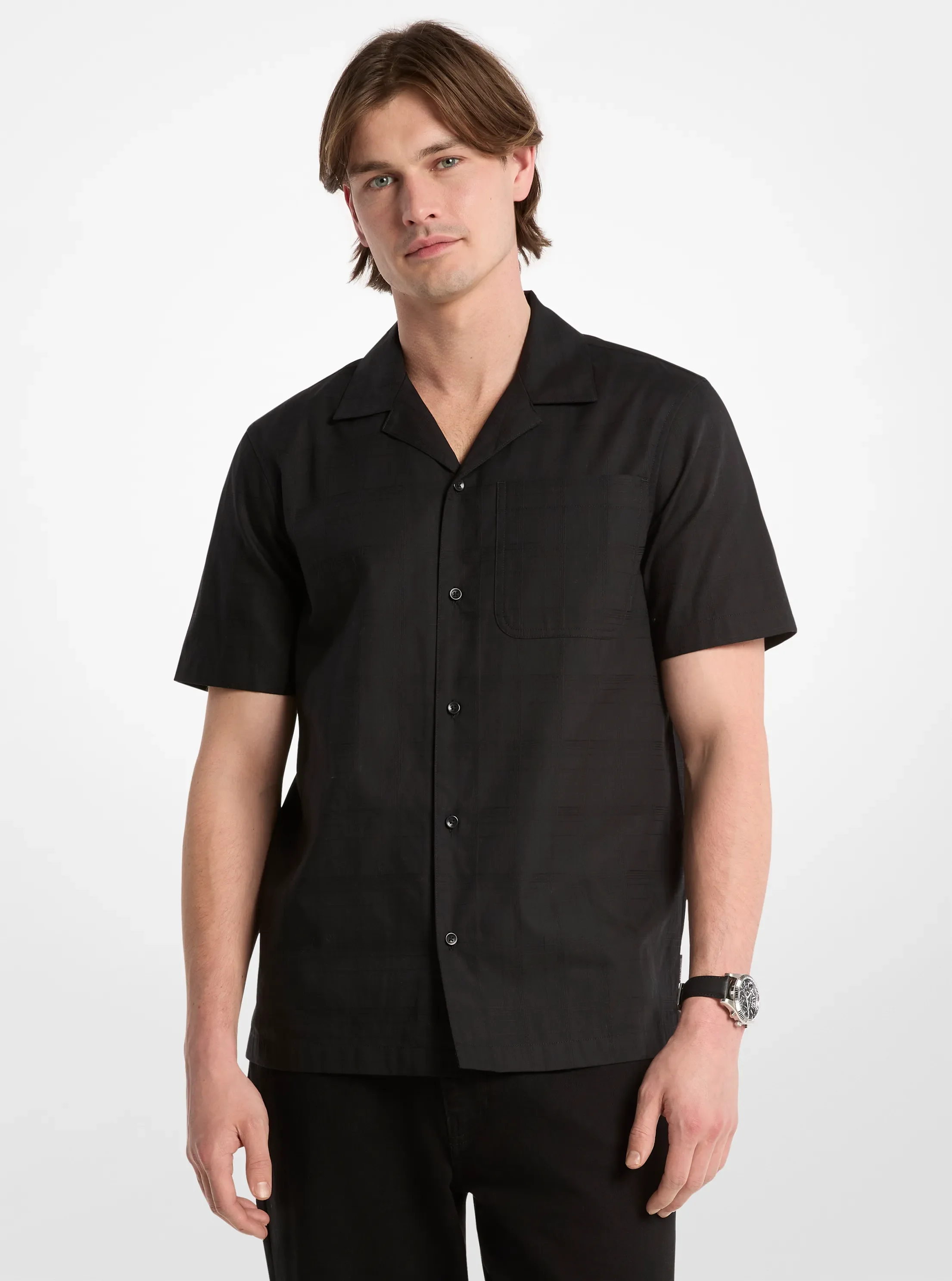 Рубашка Michael Kors Cotton Short-Sleeve Shirt, цвет: Чёрный