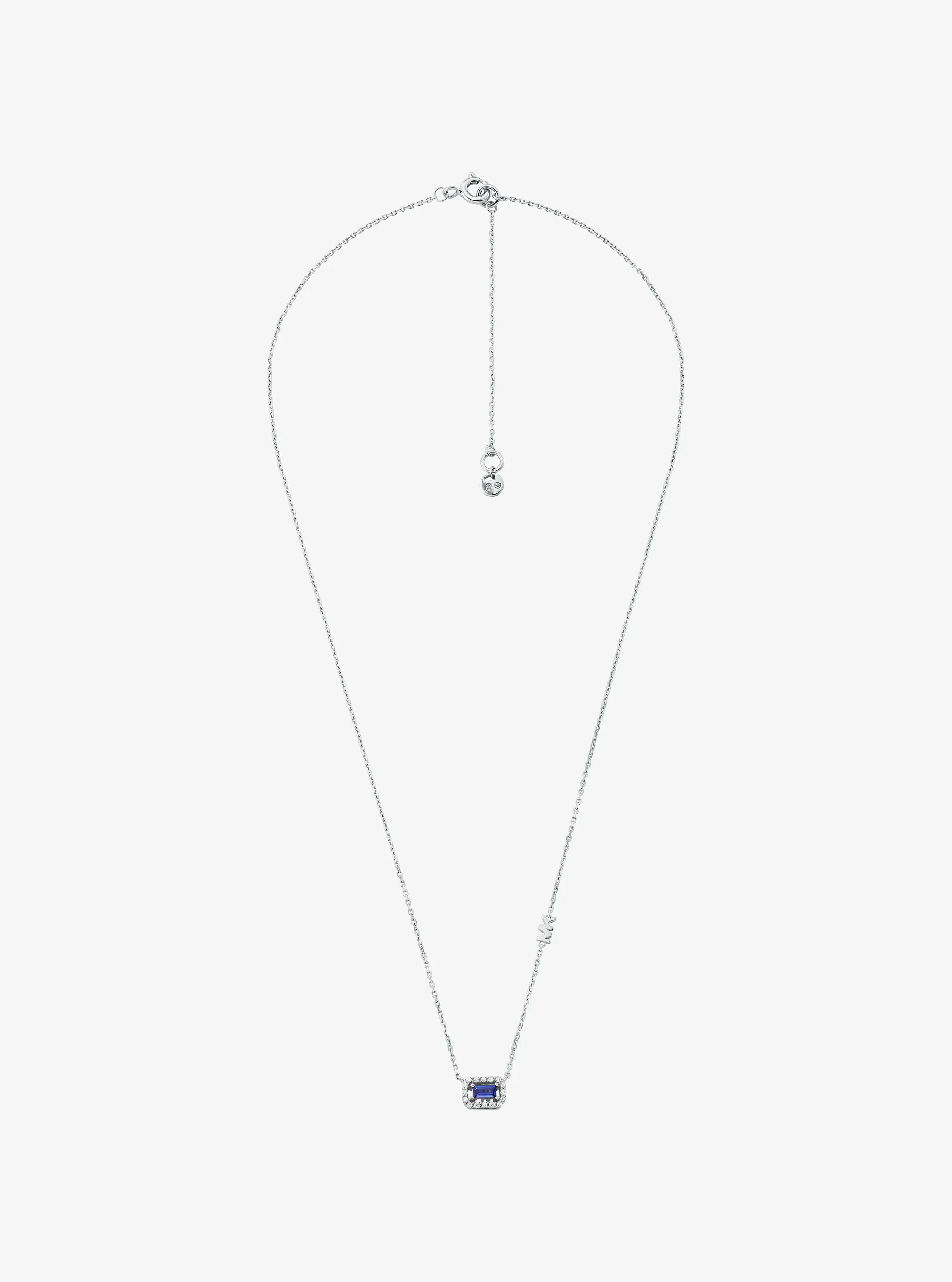 Женское колье Michael Kors Precious Metal-Plated Sterling Silver Pavé Halo, цвет: Серебряный / Сапфировый