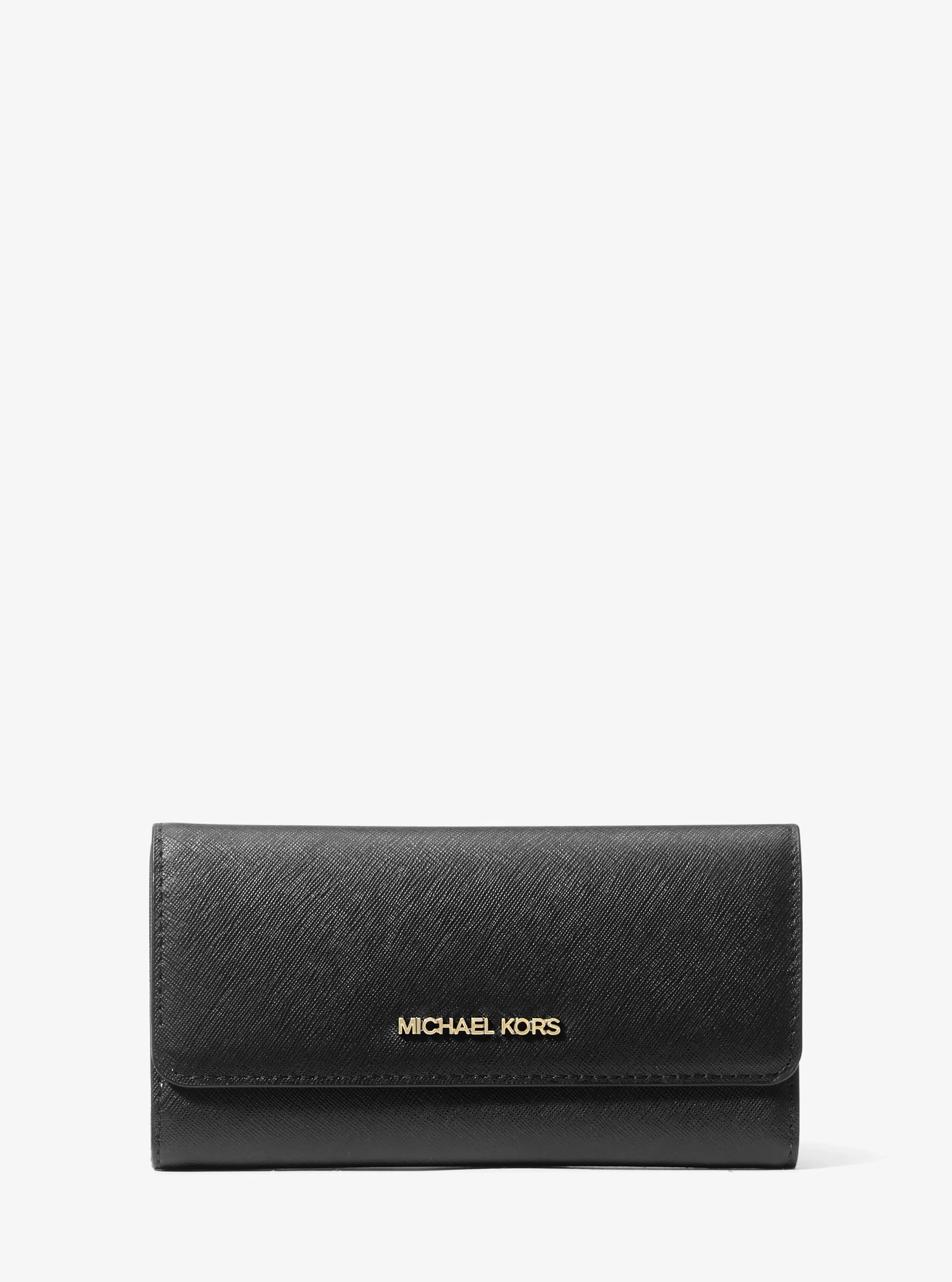 Кошелёк Michael Kors Jet Set Travel Crossgrain Leather Tri-Fold Wallet, цвет: Чёрный