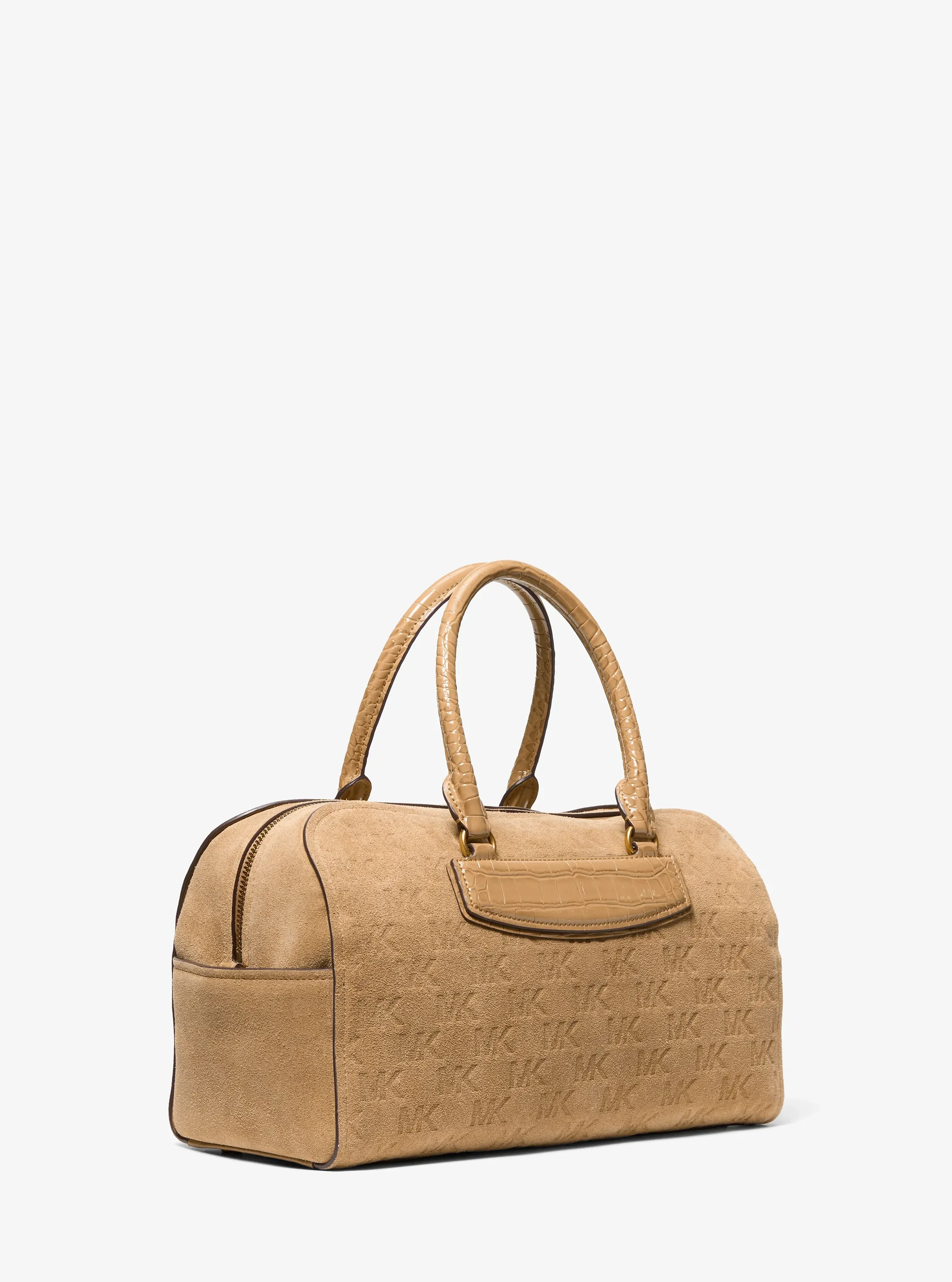 Женская сумка Michael Kors Jet Set Travel Medium Logo Embossed Suede Duffel Crossbody, цвет: Хаки — фото 3
