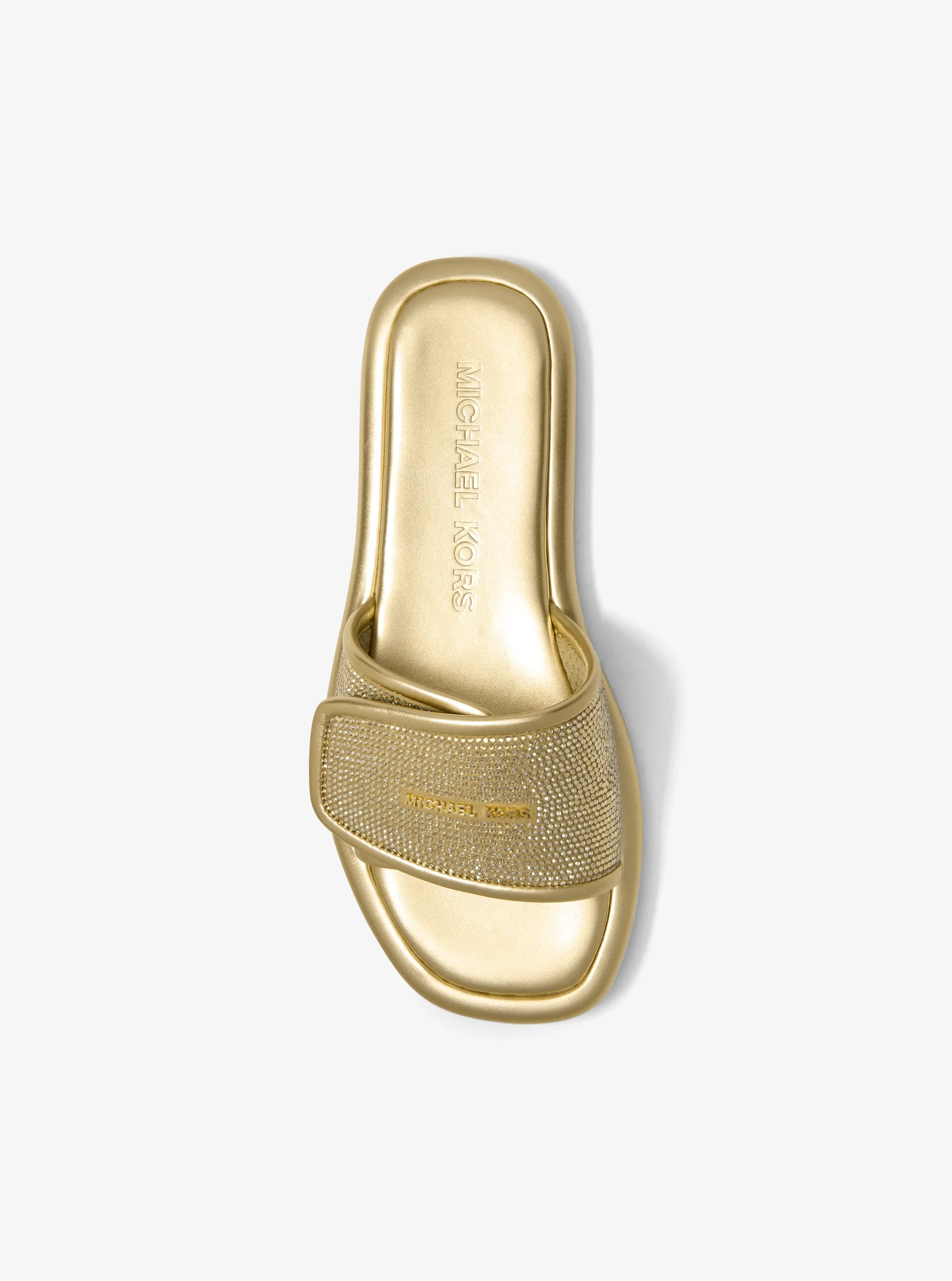 Женские сандалии Michael Kors Suki Embellished Metallic Slide Sandal, цвет: Бледный золотой — фото 3
