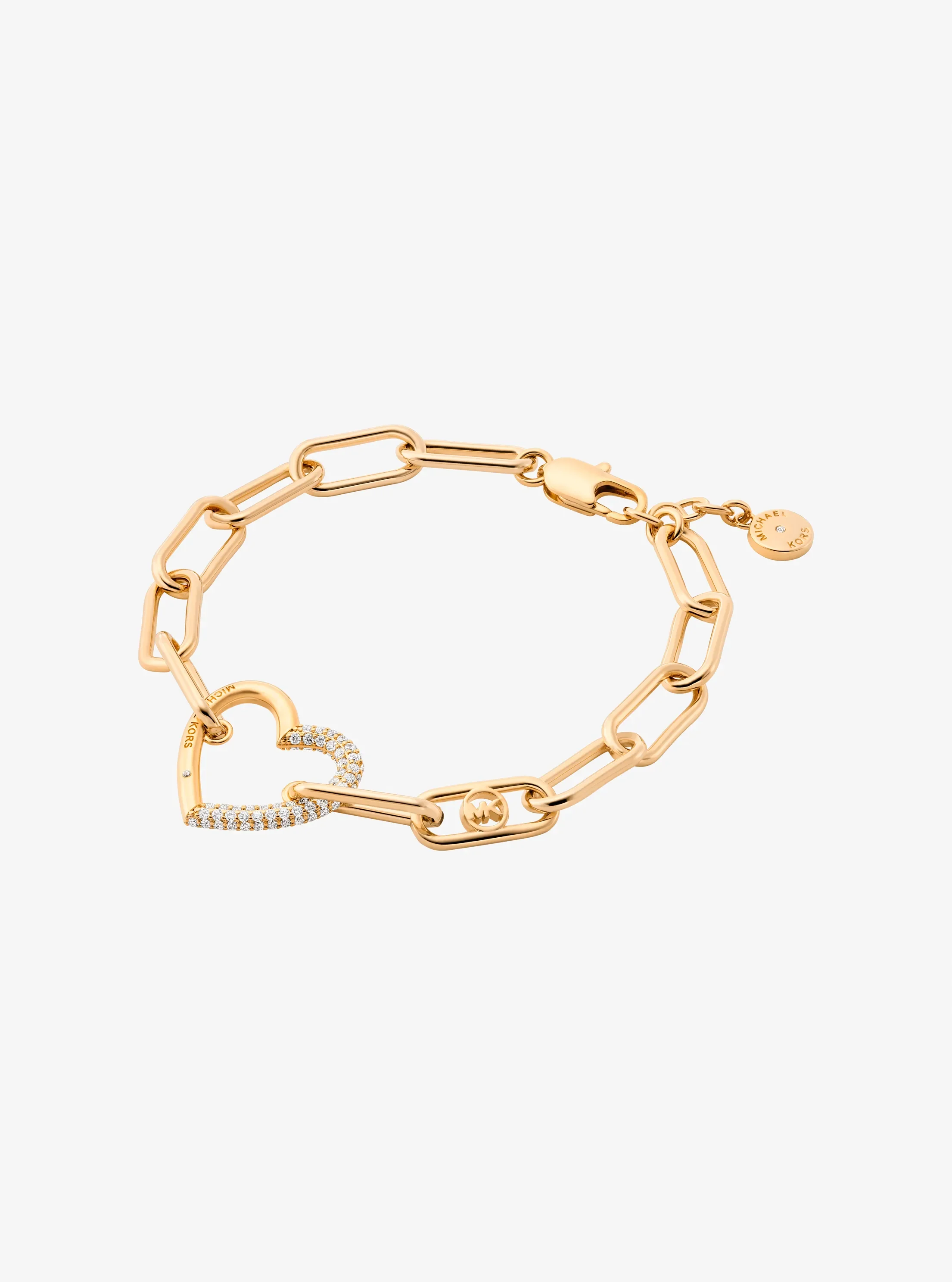 Браслет Michael Kors Pavé Heart Curb-Link, цвет: Золотой