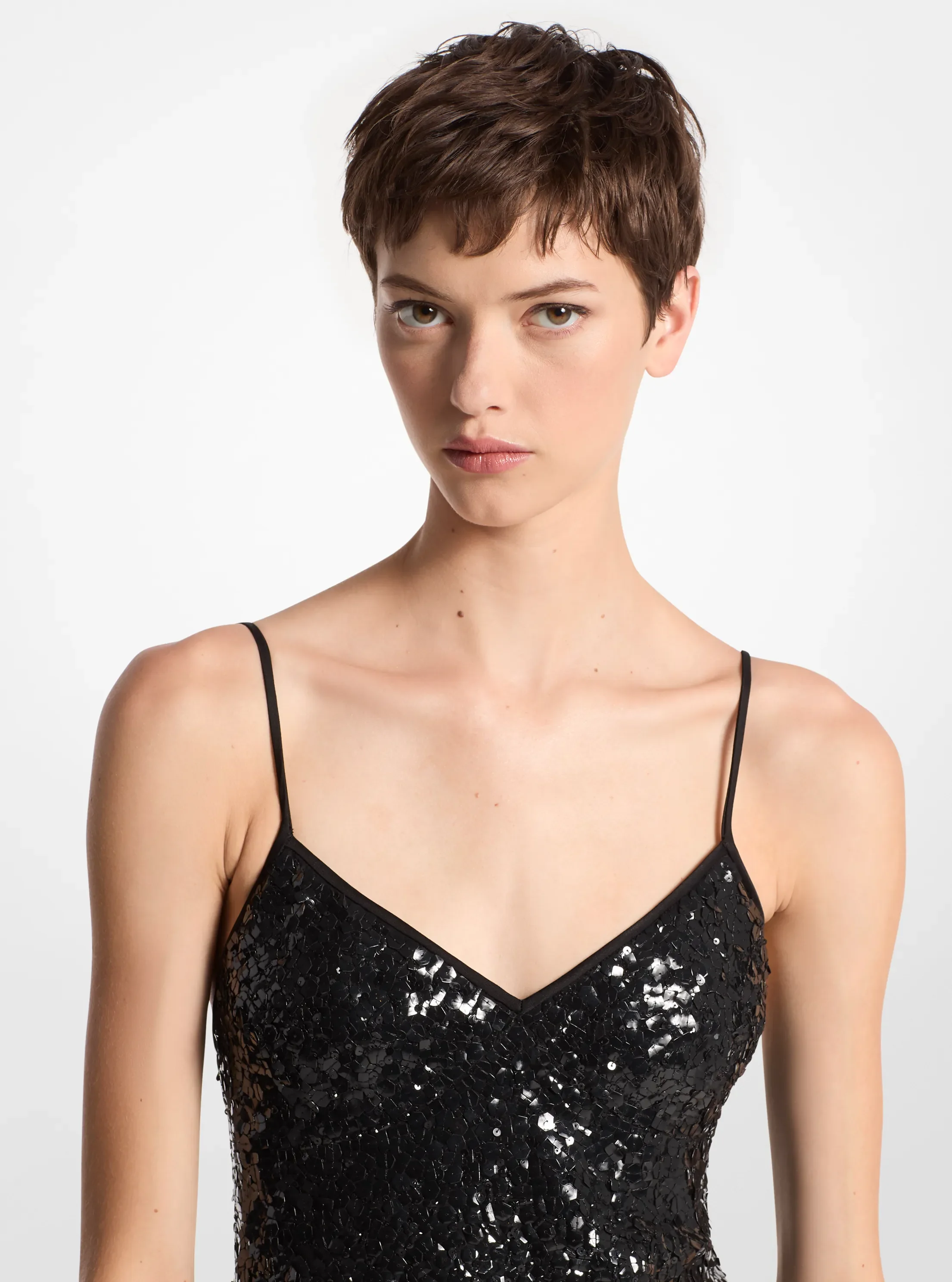 Платье Michael Kors Hand-Embroidered Sequin Silk Georgette Slip, цвет: Чёрный — фото 3