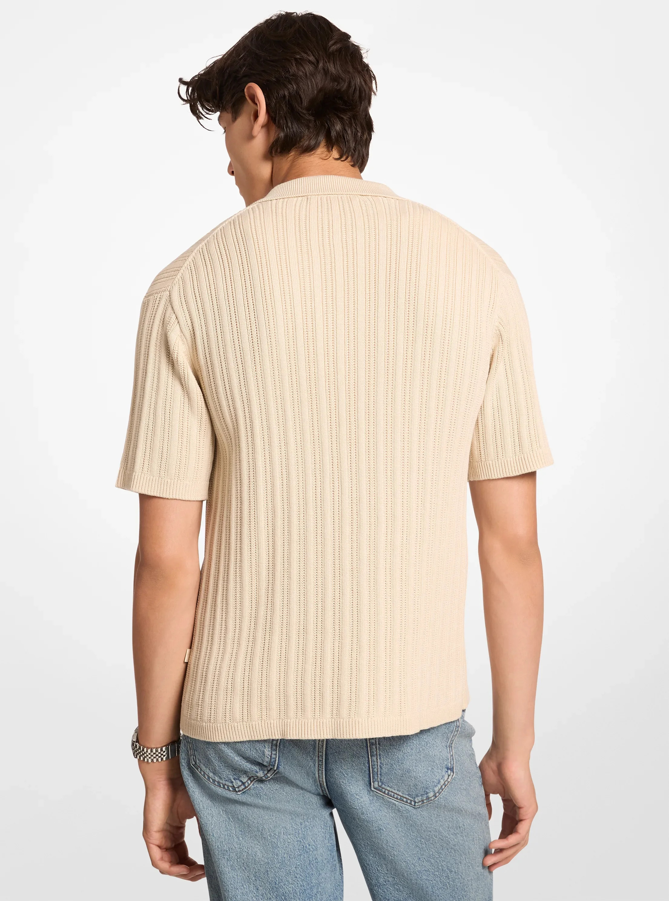 Поло Michael Kors Textured Knit Polo Shirt, цвет: Кремовый — фото 2