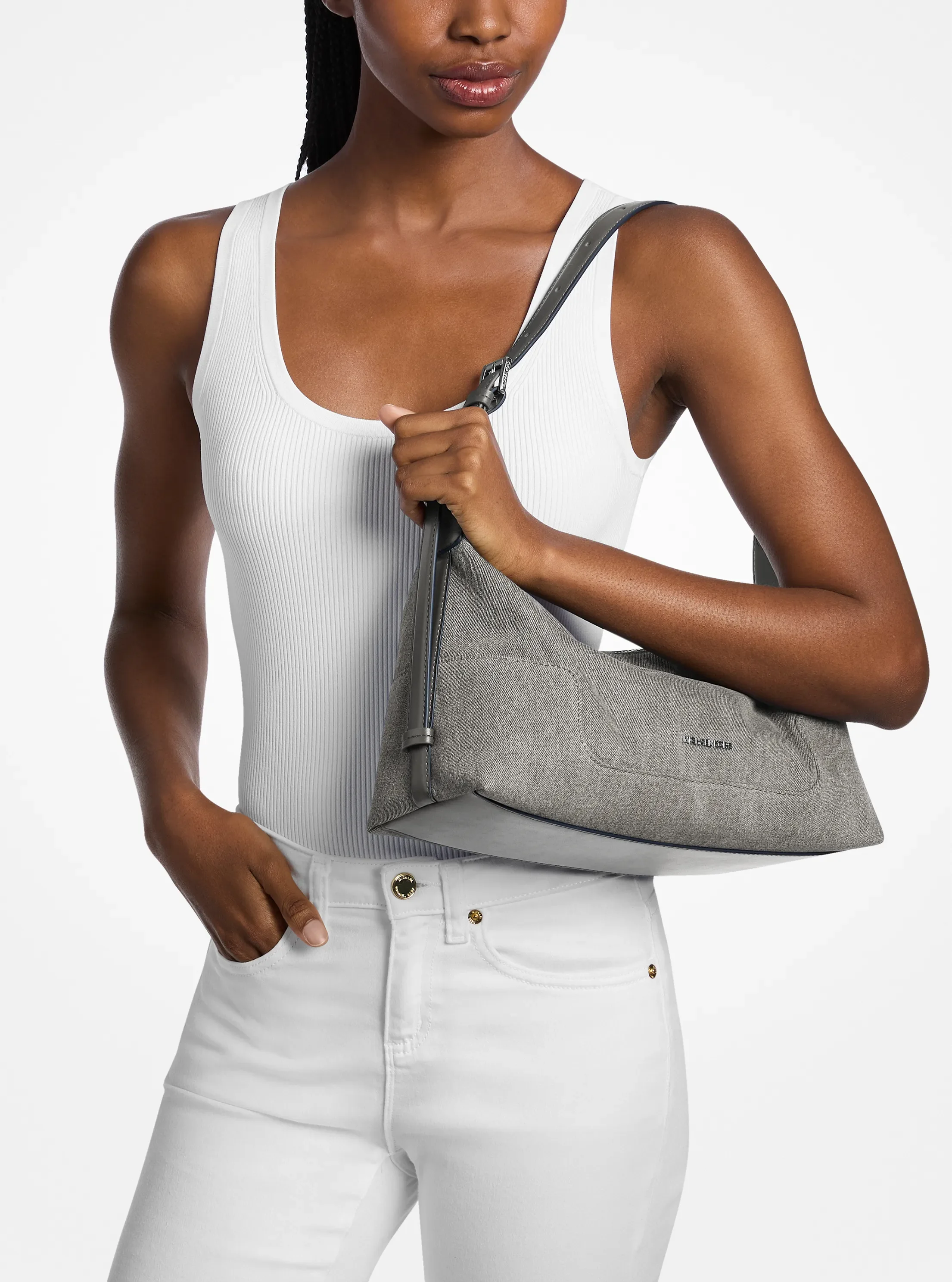 Michael Kors Teddi Medium Washed Denim Shoulder Bag — фото 4