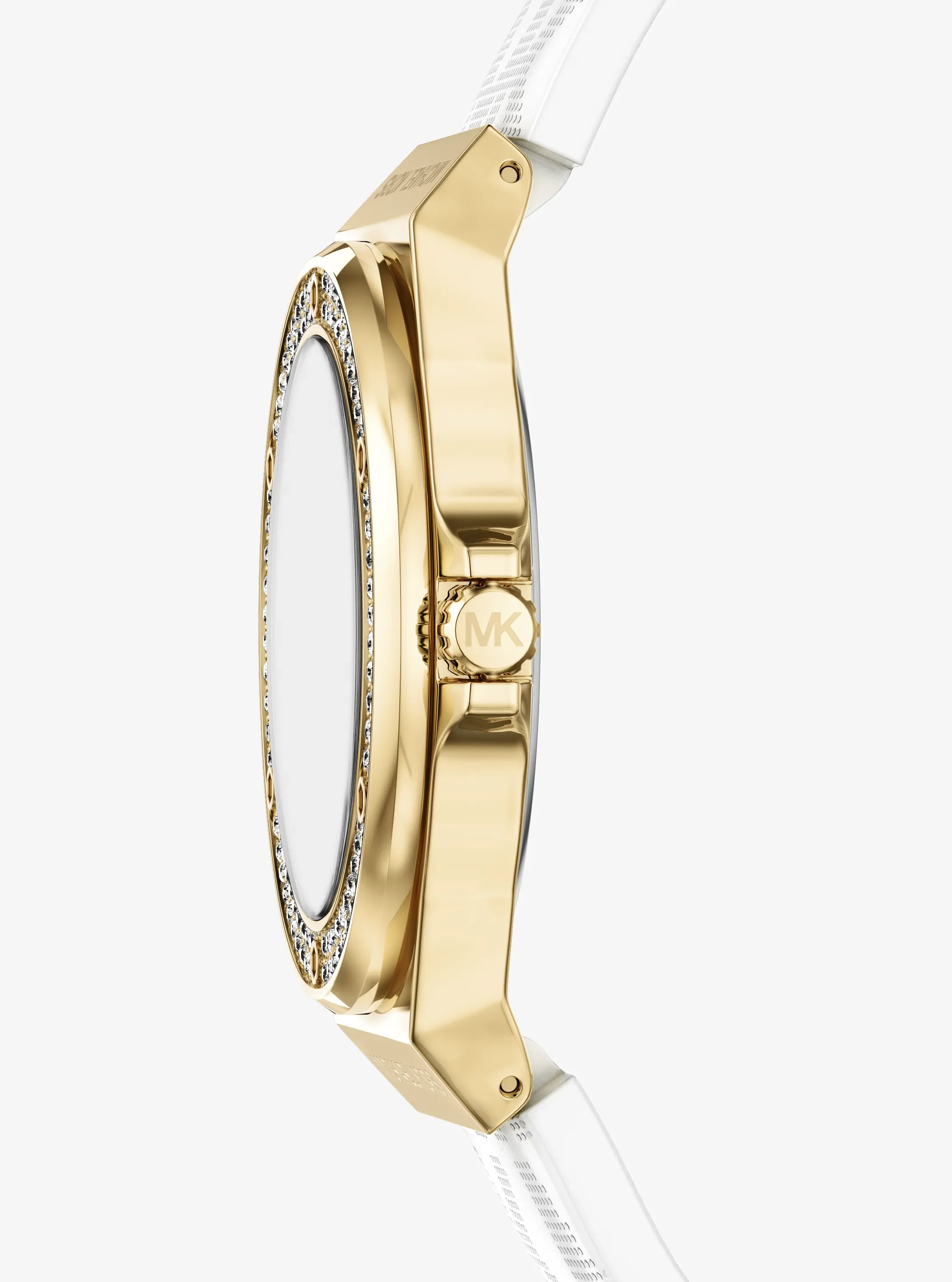 Часы Michael Kors Lennox Pavé Gold-Tone and Logo Silicone Strap Watch, цвет: Золотой — фото 2