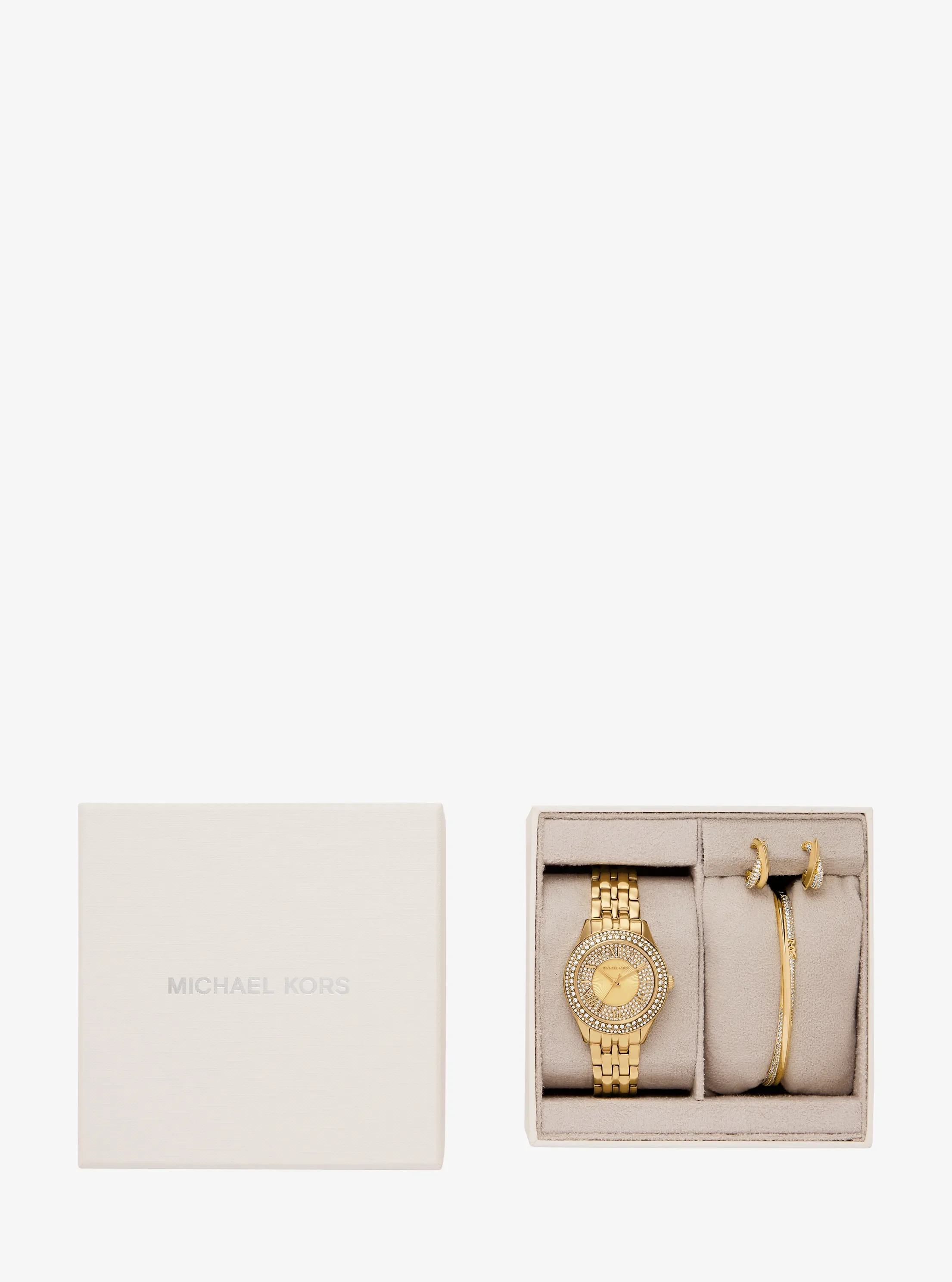 Женские часы Michael Kors Mini Harlowe Pavé Gold-Tone Watch and Jewelry Set, цвет: Золотой — фото 4
