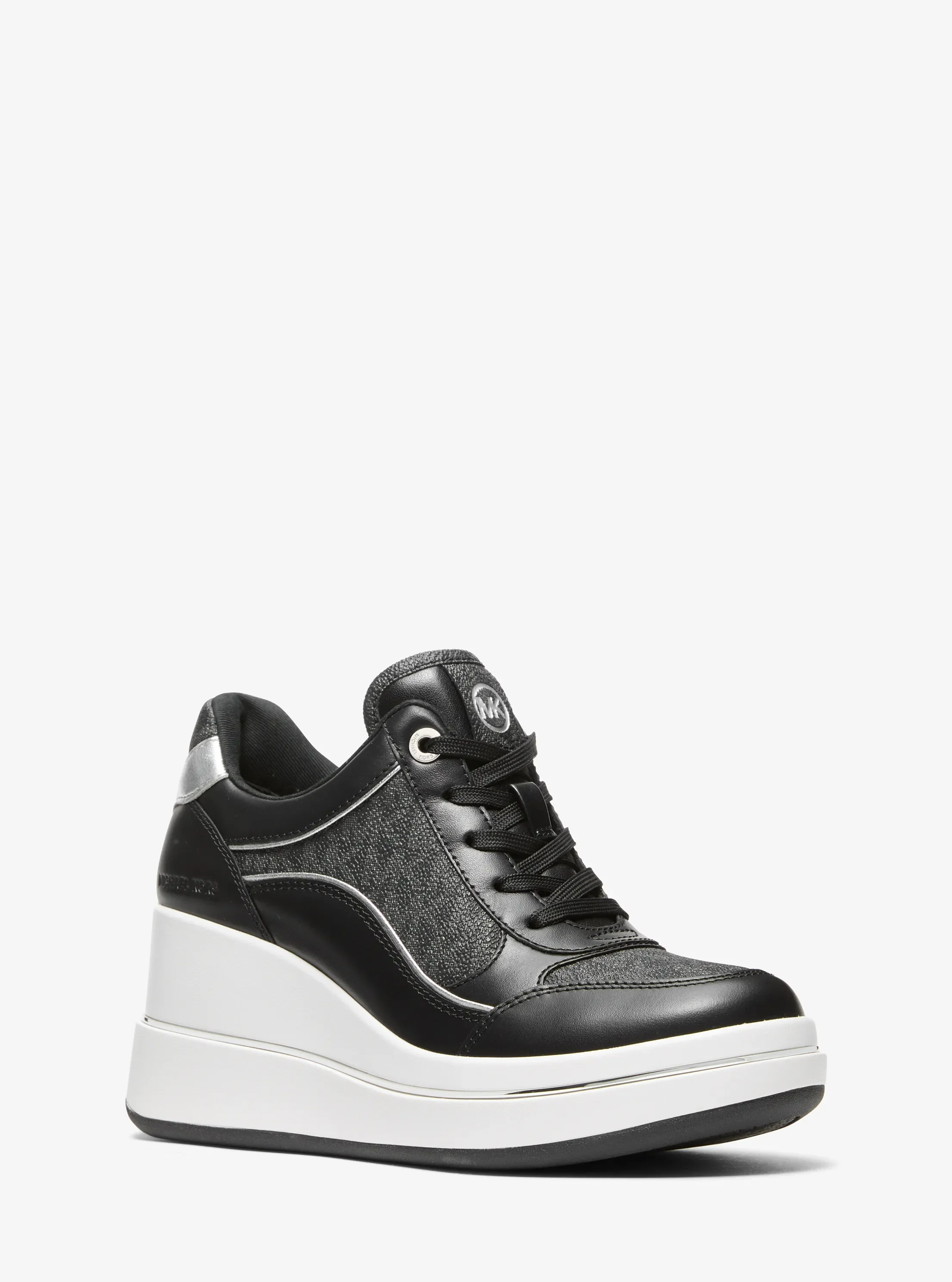 Женские кроссовки Michael Kors Emmy Signature Logo and Leather Wedge Trainer, цвет: Чёрный