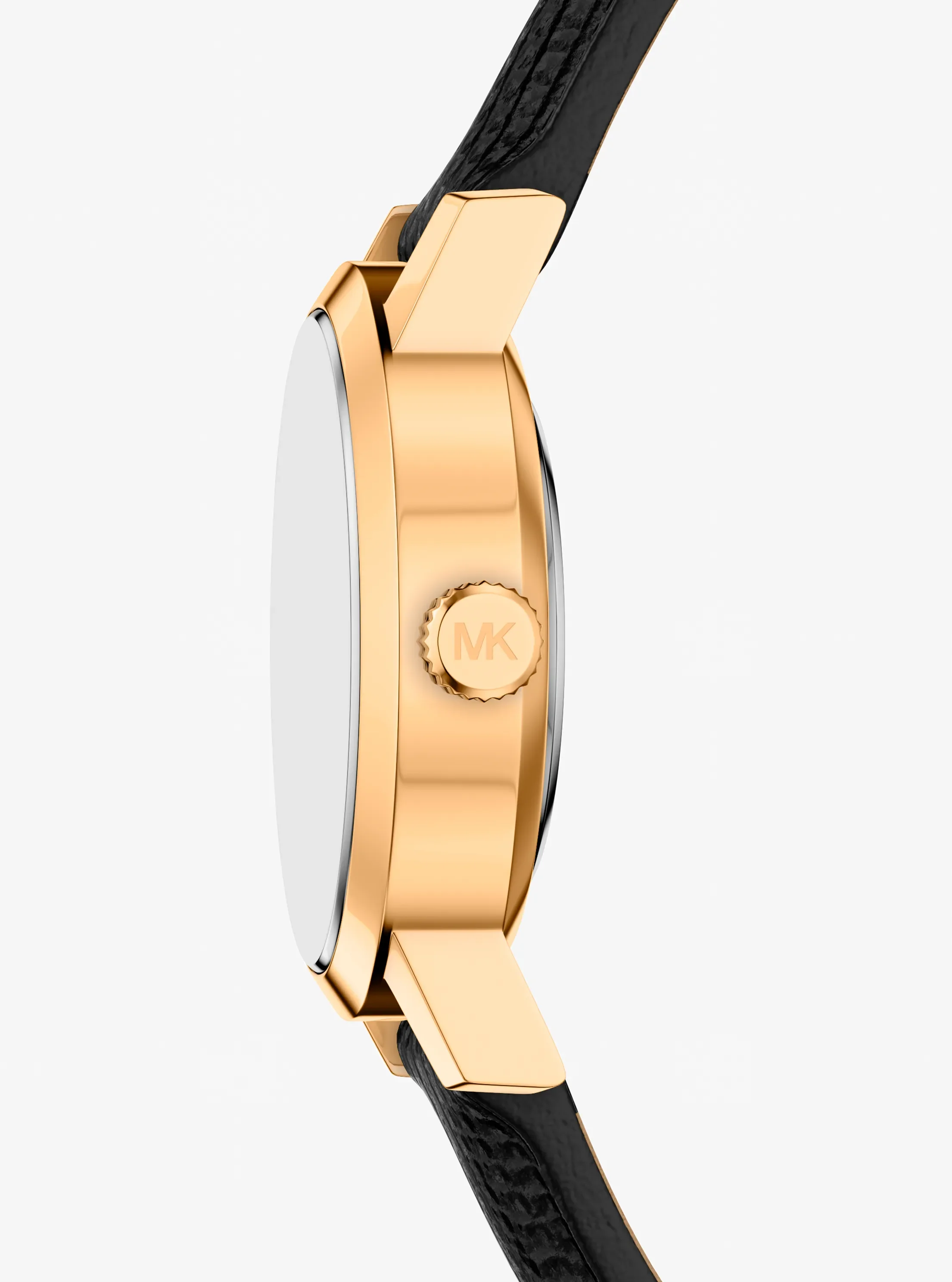 Женские часы Michael Kors Petite Maude Gold-Tone and Lizard Embossed Leather Watch, цвет: Чёрный — фото 2