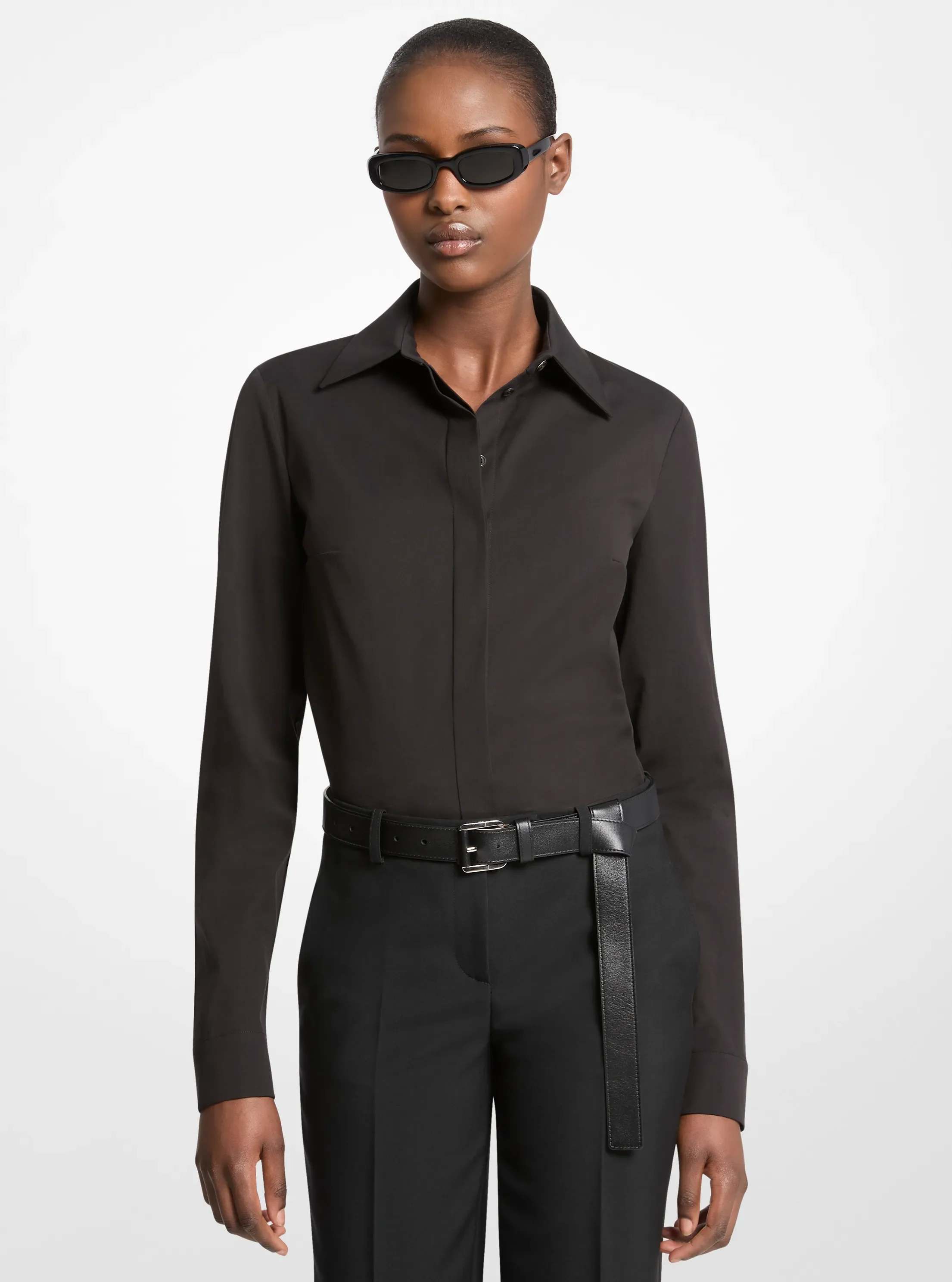 Женская рубашка Michael Kors Hansen Stretch Cotton Poplin, цвет: Чёрный