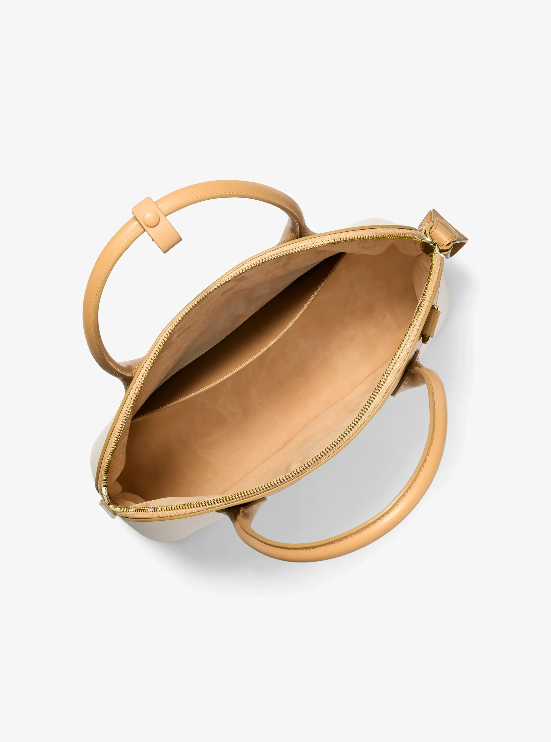Женская сумка Michael Kors Kaitlin Large Canvas and Leather Satchel, цвет: Кешью / Экрю — фото 2