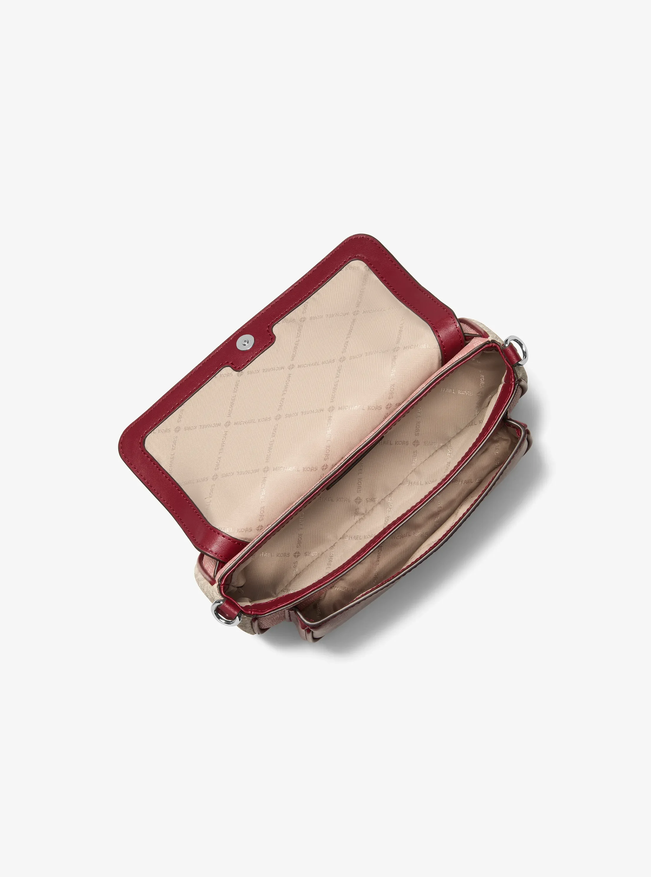 Женская сумка Michael Kors Jet Set Travel Small Color-Block Signature Logo Crossbody Bag With Pouch, цвет: Тёмно-бордовый — фото 2