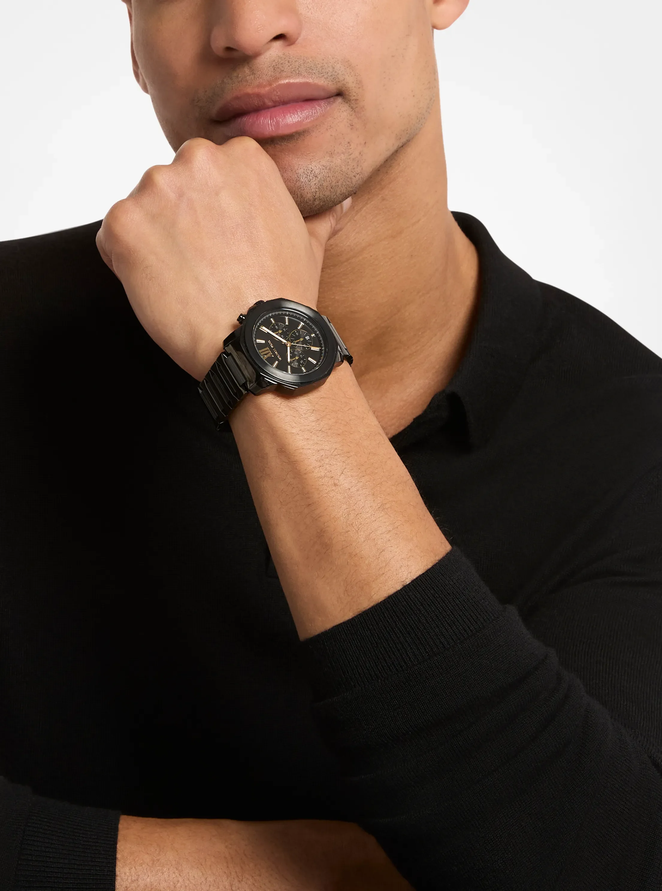 Женские часы Michael Kors Oversized Prescott Black-Tone Watch, цвет: Чёрный — фото 6