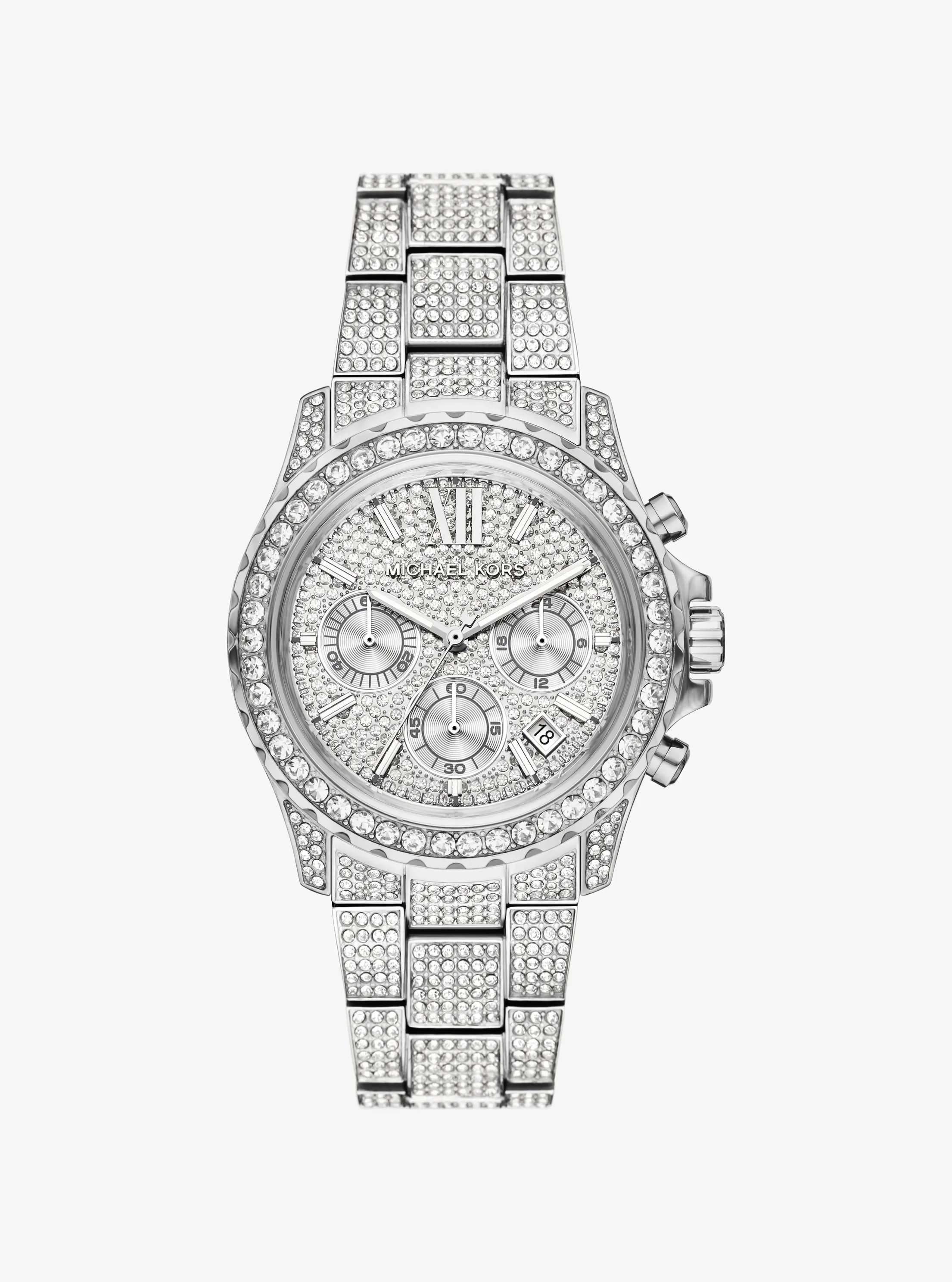 Часы Michael Kors Oversized Everest Pavé Silver-Tone Watch, цвет: Серебряный