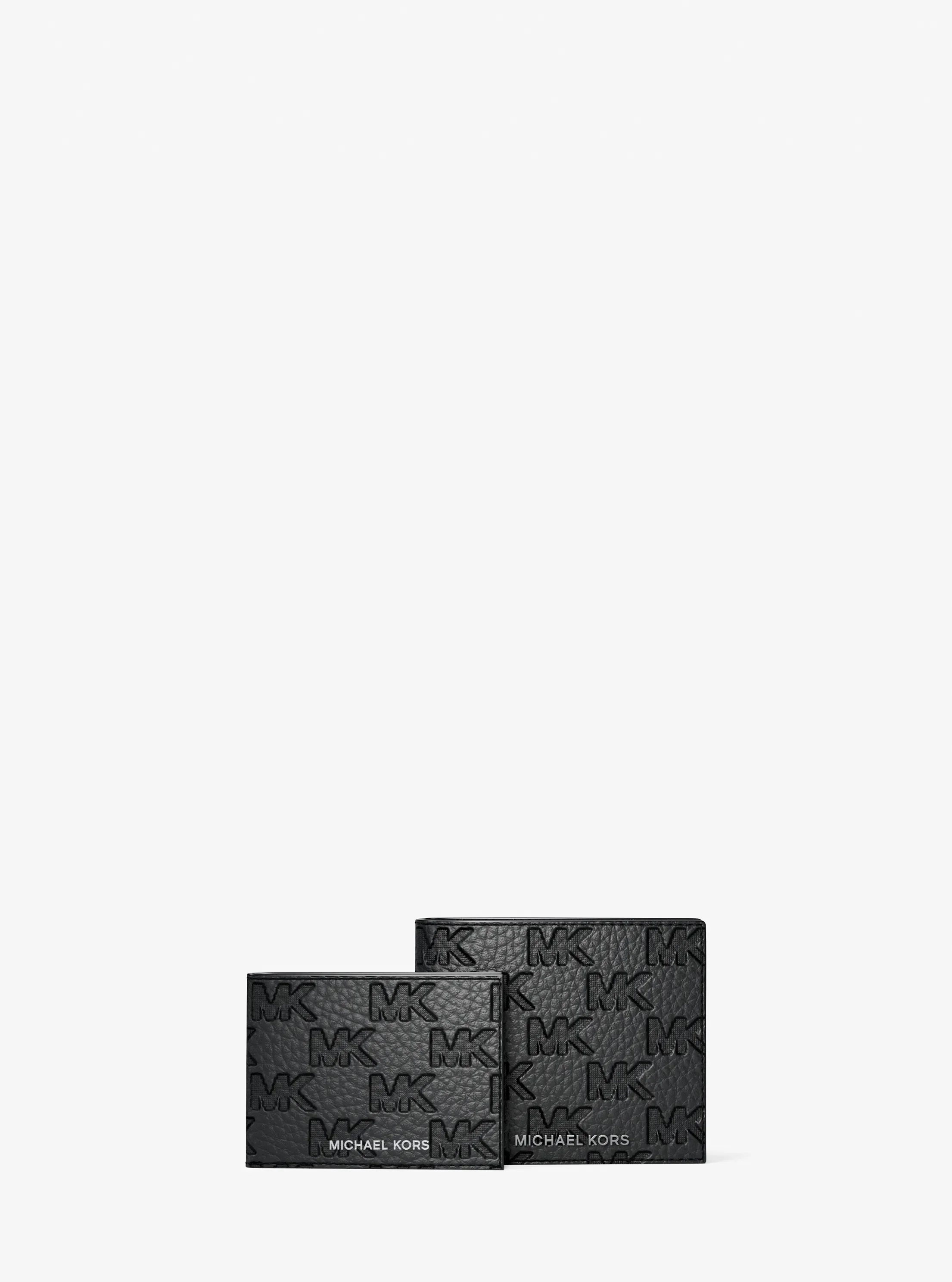 Кошелёк Michael Kors Hudson Logo Embossed Leather Billfold Wallet and Passcase, цвет: Чёрный