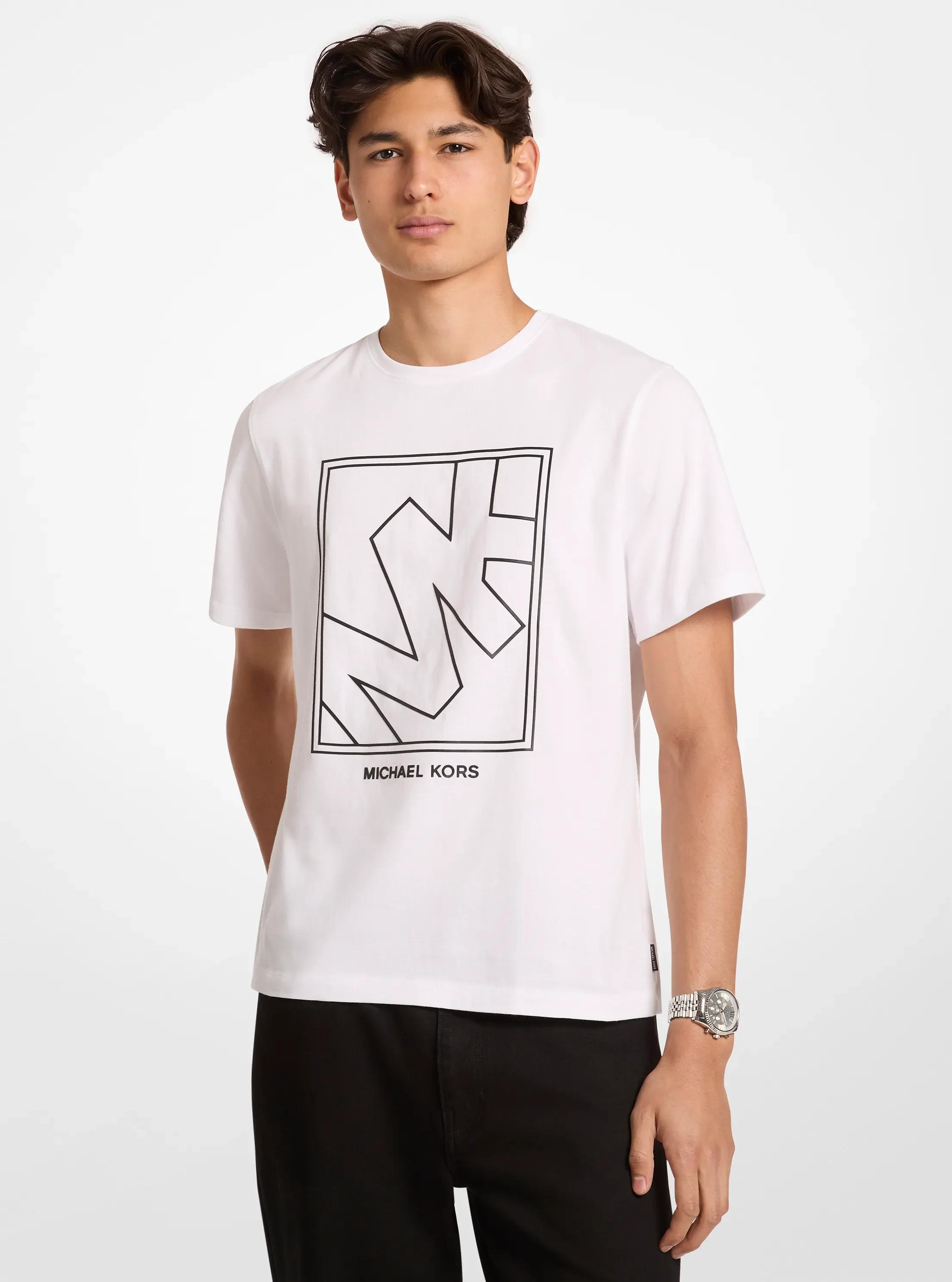 Мужская футболка Michael Kors Graphic Logo Cotton, цвет: Белый