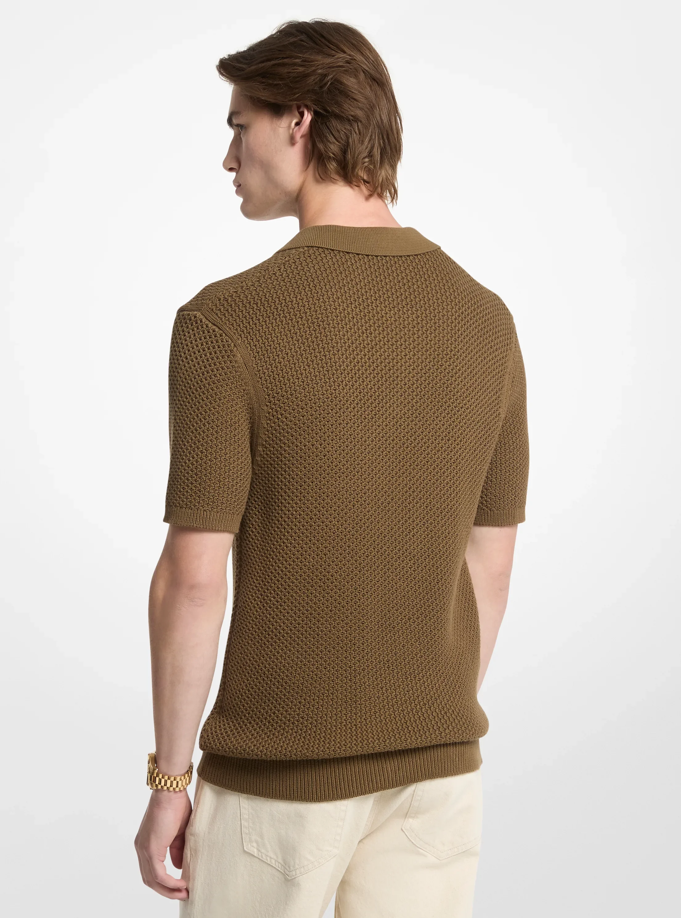 Michael Kors Textured Cotton Johnny Collar Polo Shirt — фото 2