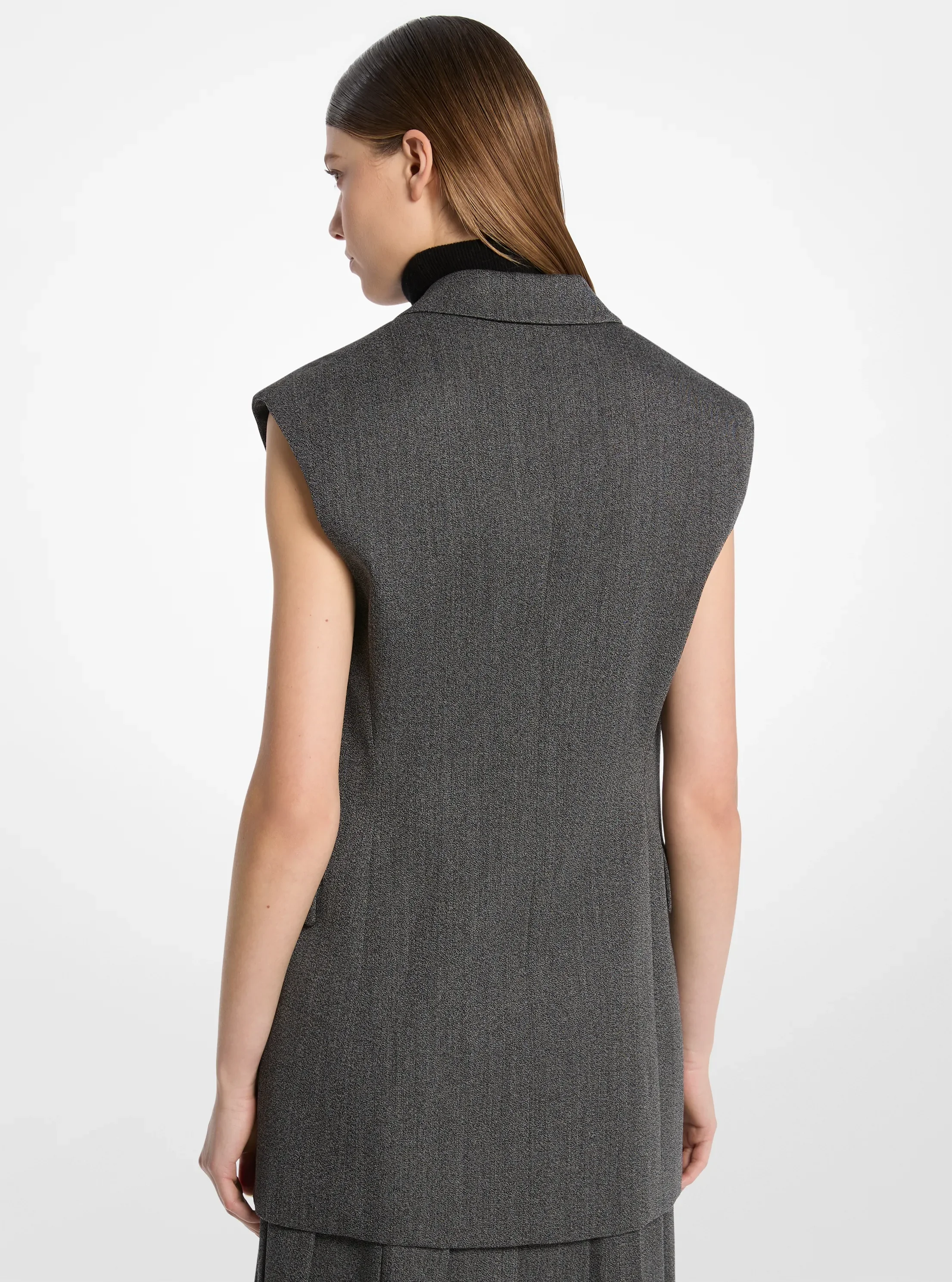 Пиджак Michael Kors Covert Twill Wool Sleeveless Blazer, цвет: Чёрный / Жемчужный — фото 2