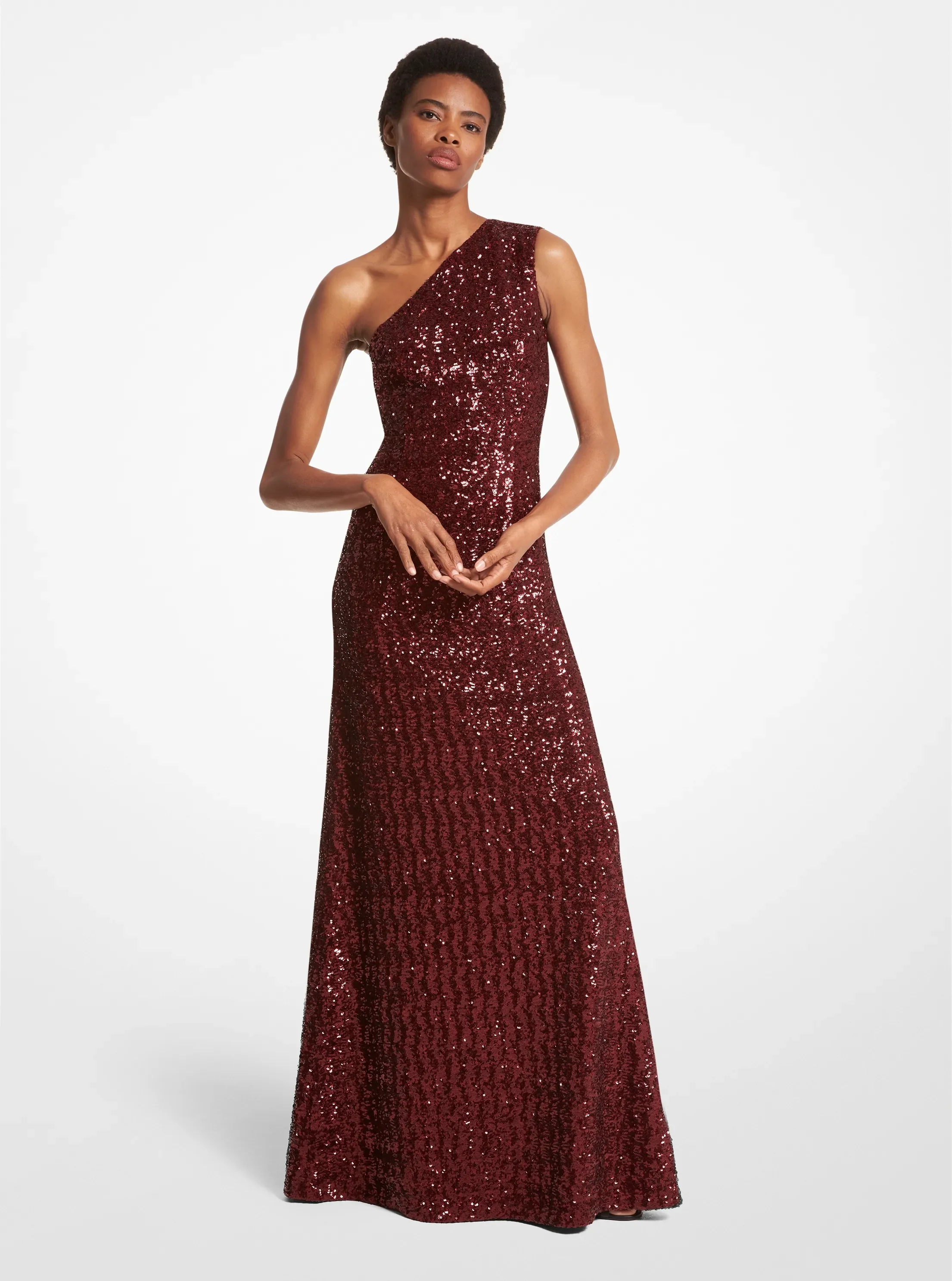 Женские платья Michael Kors Sequined Stretch Tulle One-Shoulder Gown, цвет: Мерло — фото 4