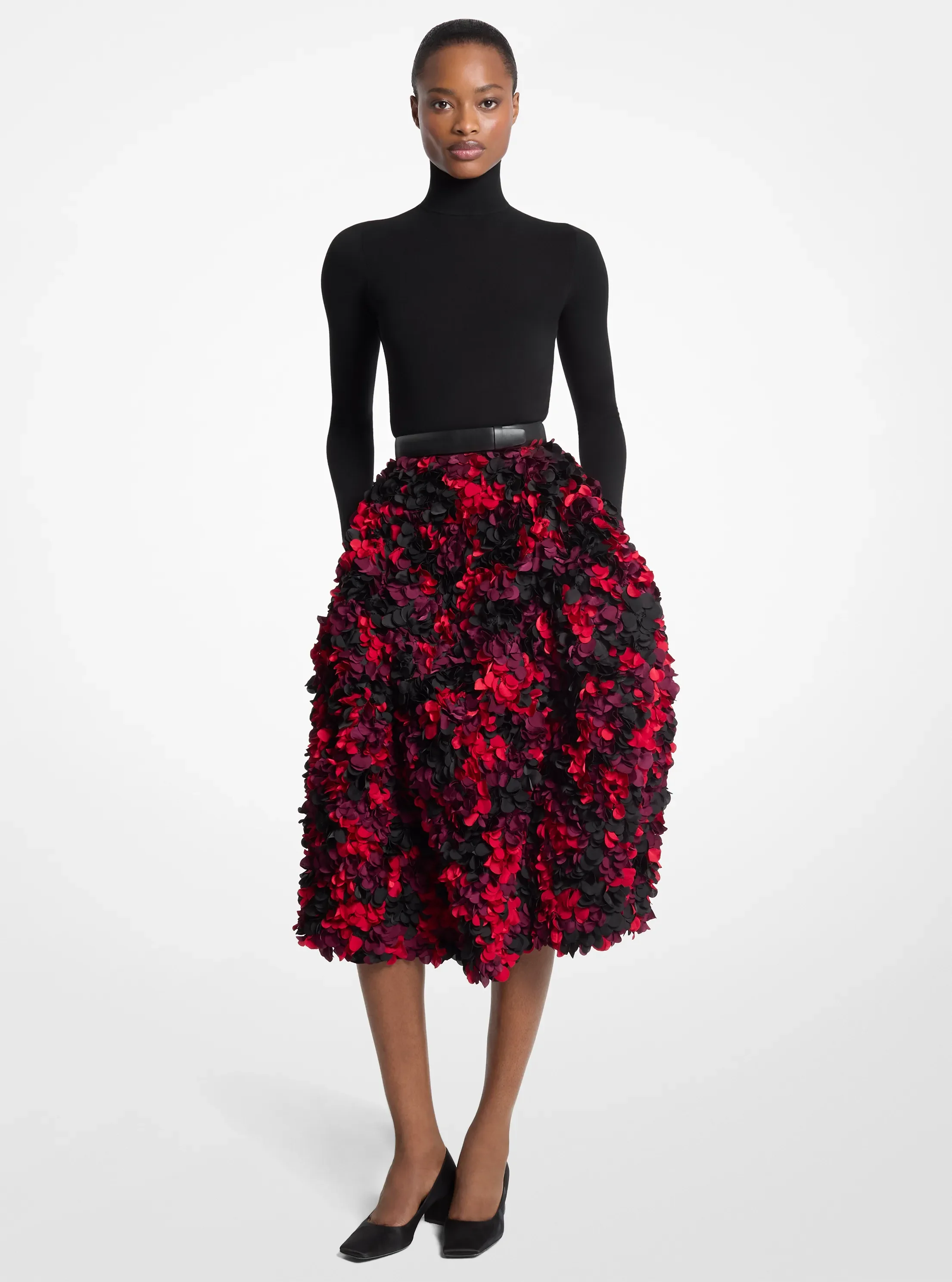 Michael Kors Hand-Embroidered Petal Silk-and-Wool Mikado Skirt