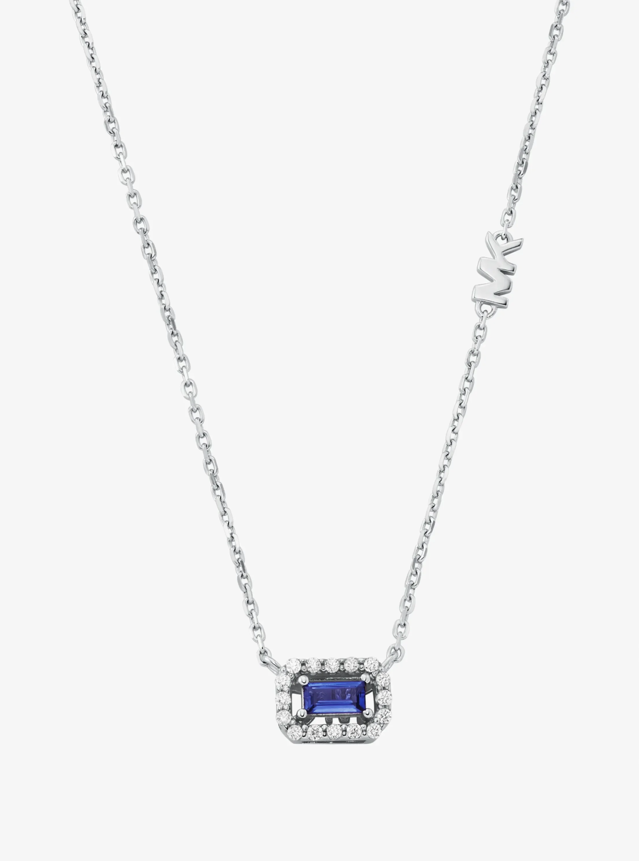 Женское колье Michael Kors Precious Metal-Plated Sterling Silver Pavé Halo, цвет: Серебряный / Сапфировый — фото 2