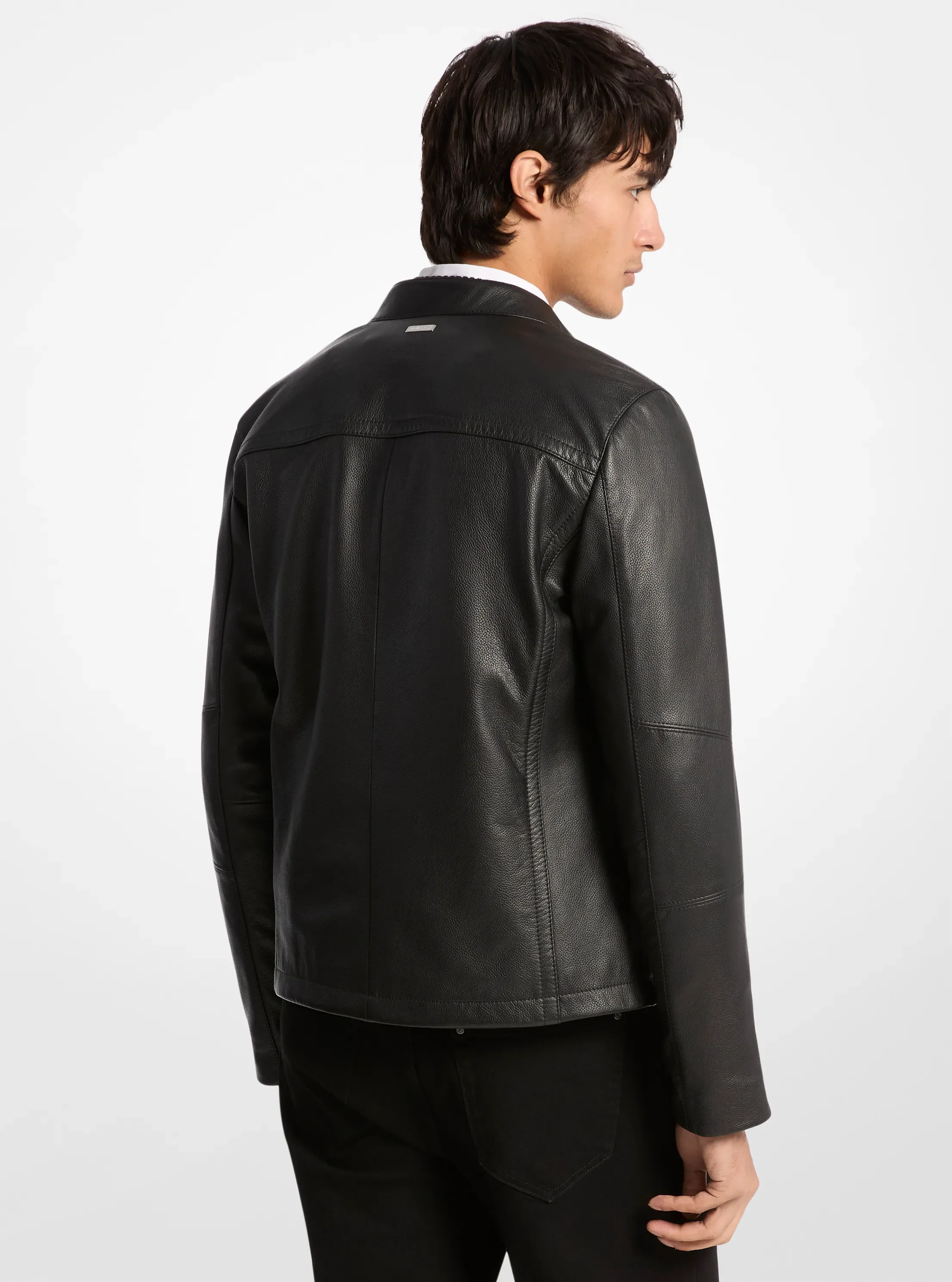 Мужская куртка Michael Kors Leather Double-Zip Racer, цвет: Чёрный — фото 2