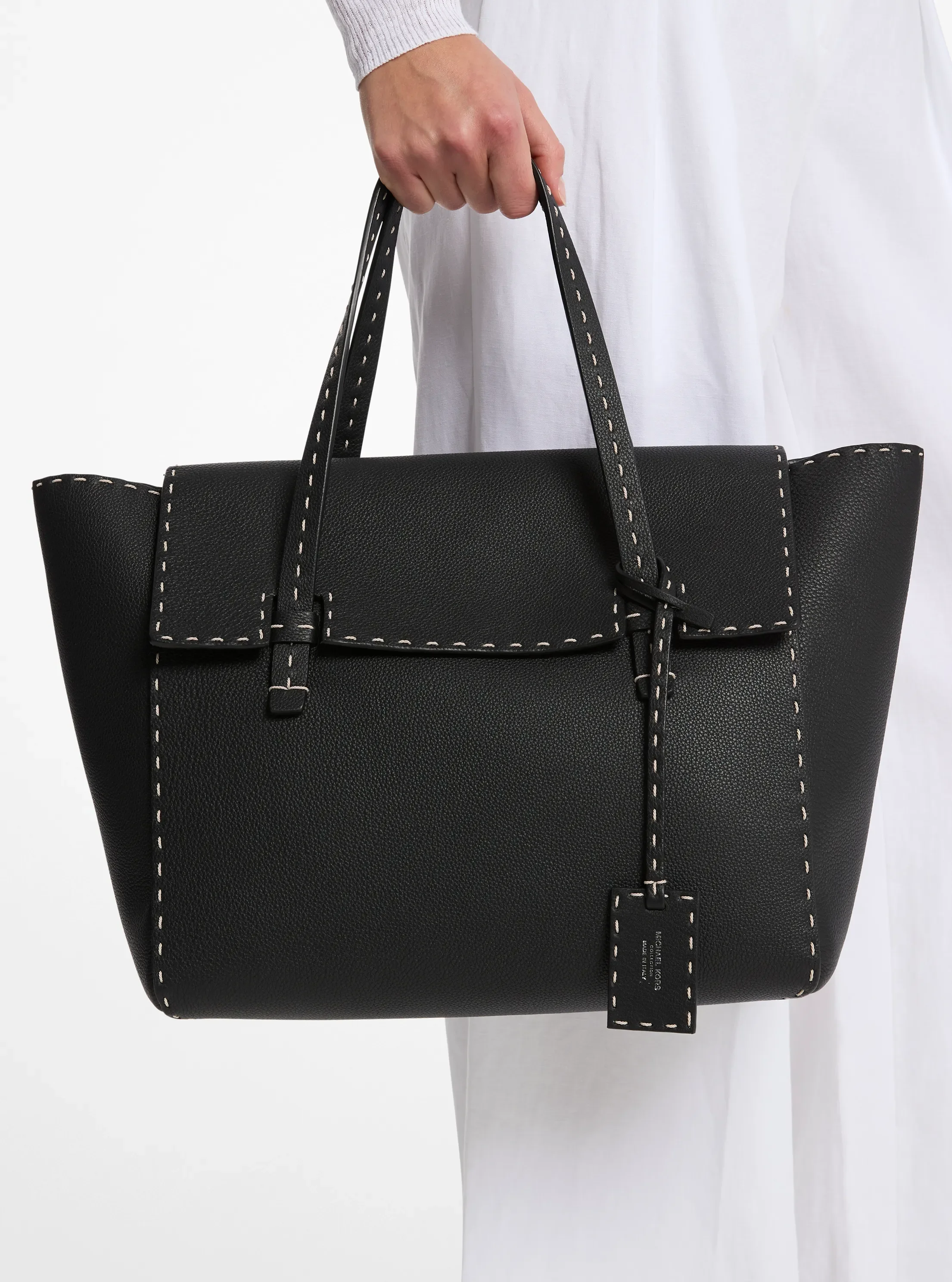Женская сумка Michael Kors Sophia Hand-Stitched Pebbled Leather Satchel, цвет: Чёрный — фото 3