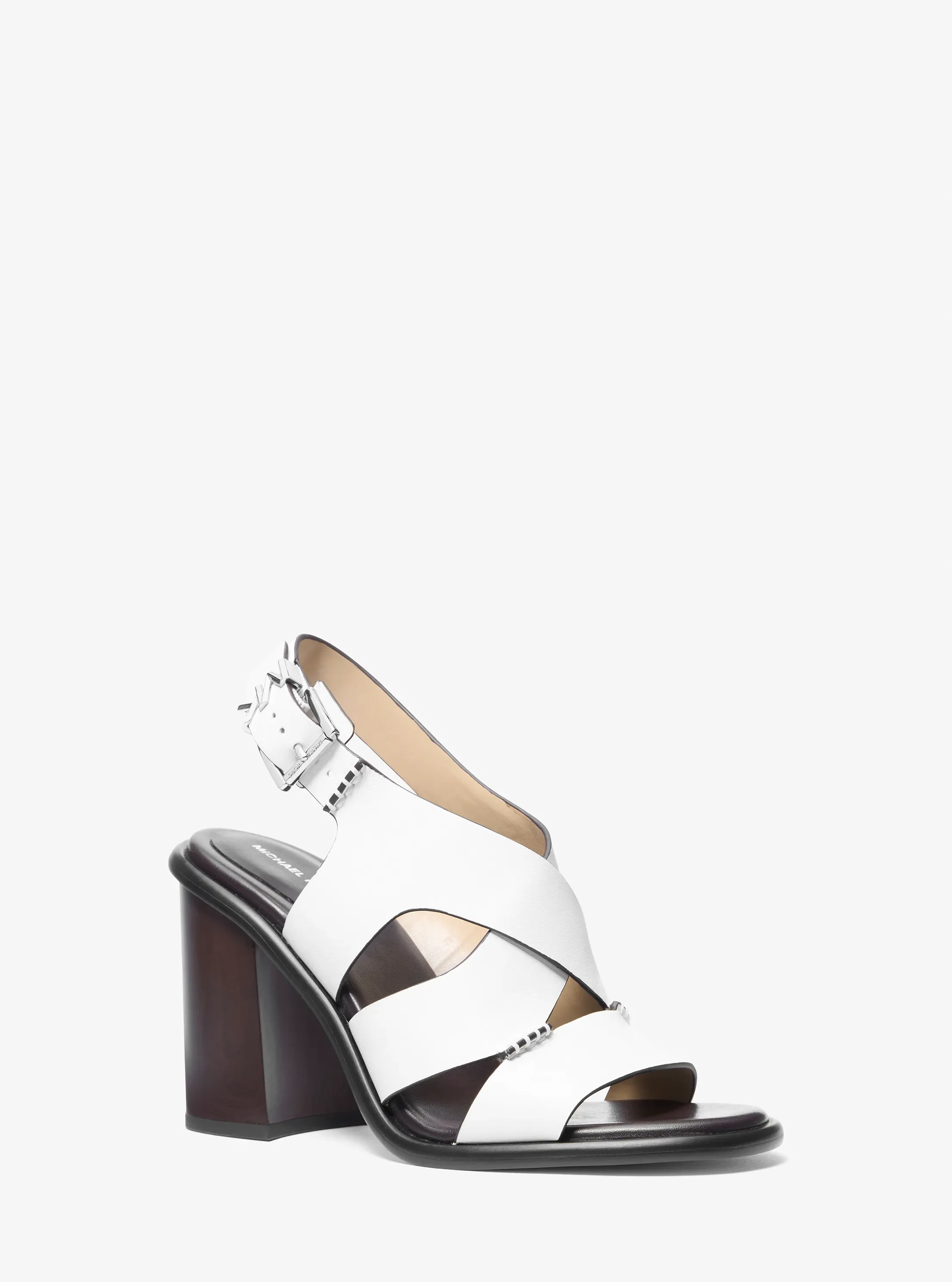 Женские сандалии Michael Kors Raven Leather Block Heel Sandal, цвет: Оптический белый