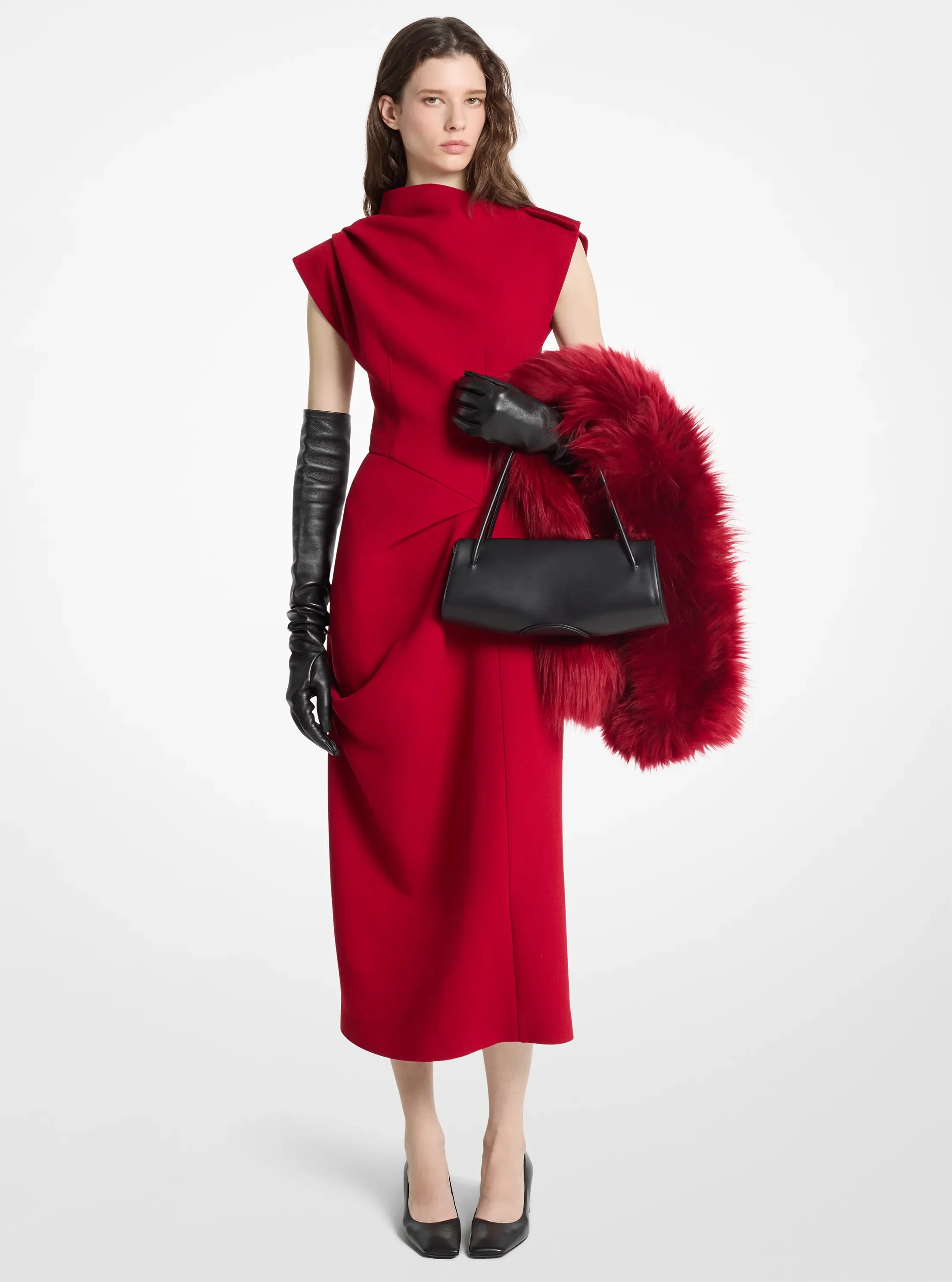 Michael Kors Stretch Bouclé Crepe Draped Sheath Dress