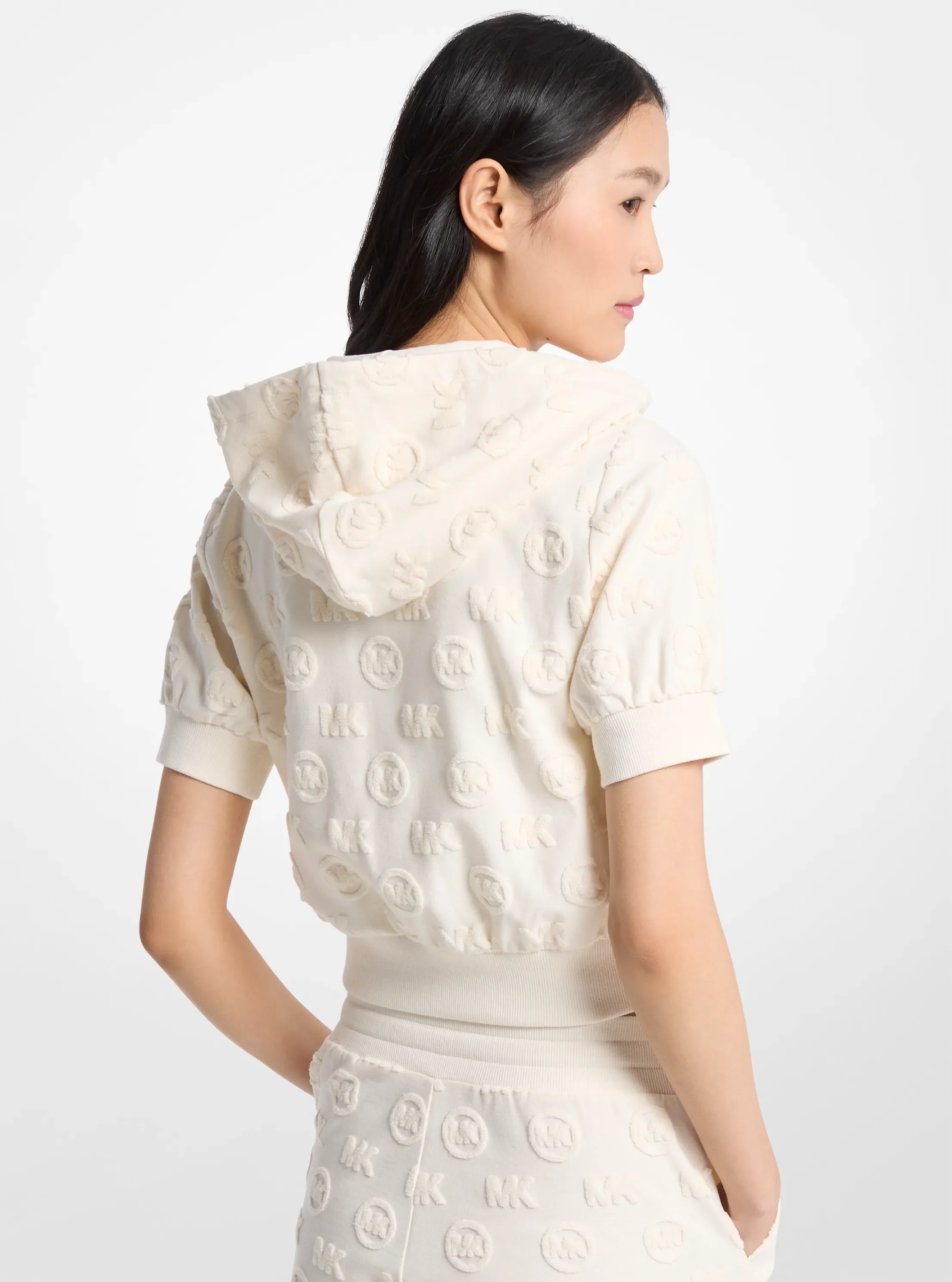 Куртка Michael Kors Logo Jacquard Terry Short-Sleeve Jacket, цвет: Костяной — фото 2