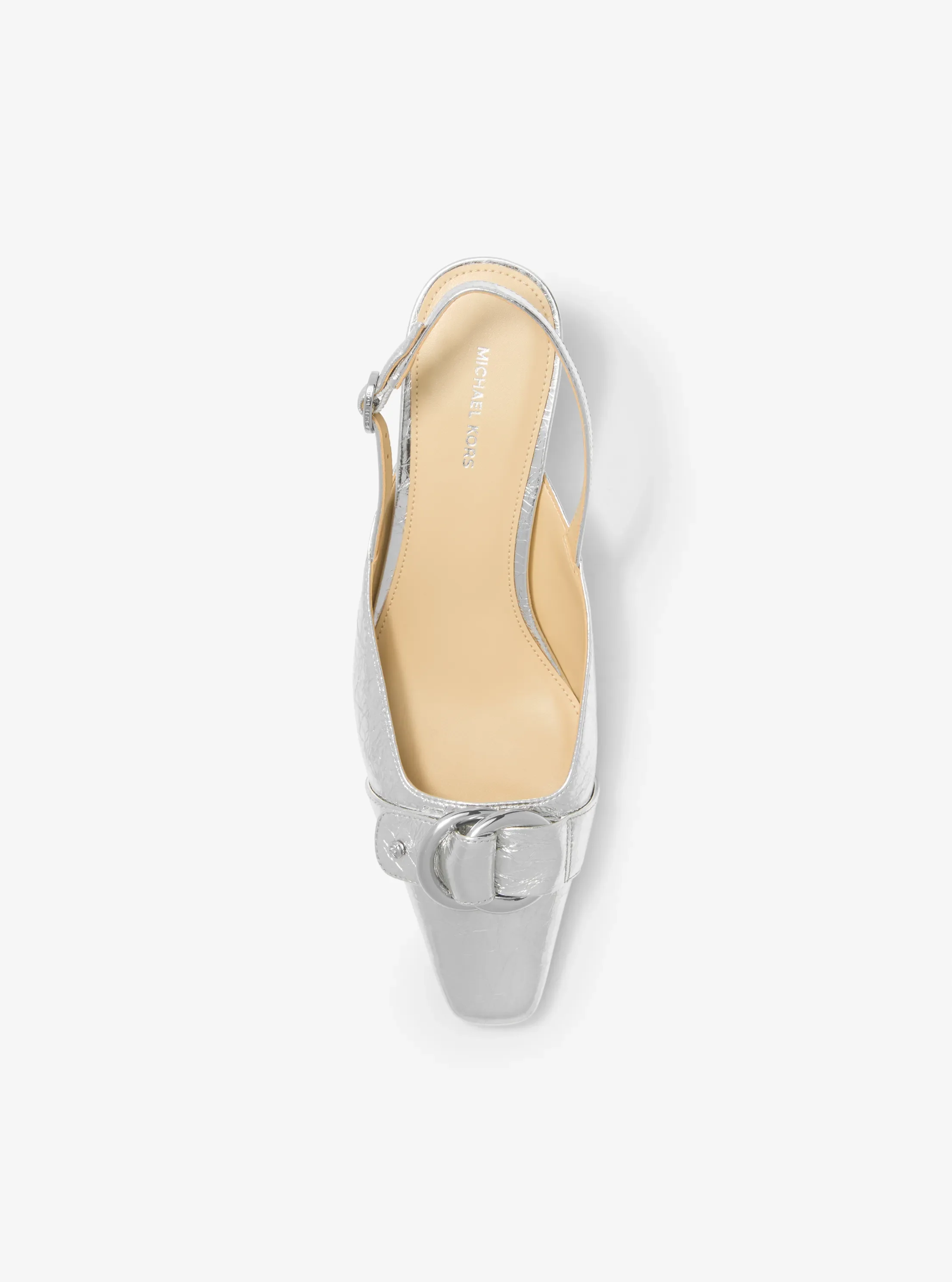 Женские туфли Michael Kors Jaden Metallic Crushed Leather Slingback Pump, цвет: Серебряный — фото 3