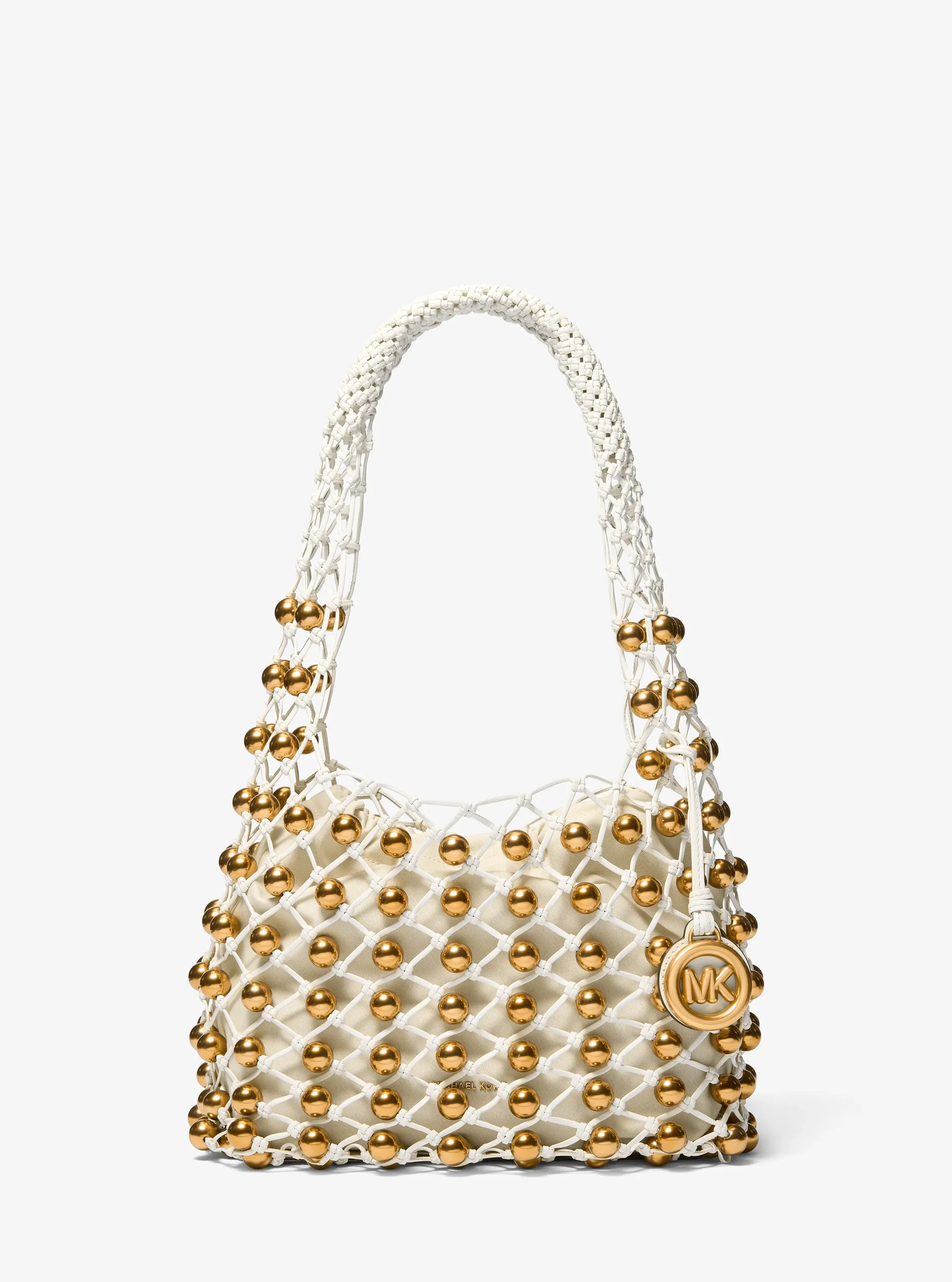 Женская сумка Michael Kors Limited-Edition Gwen Small Studded Hand-Woven Leather Hobo Shoulder Bag, цвет: Яичная скорлупа