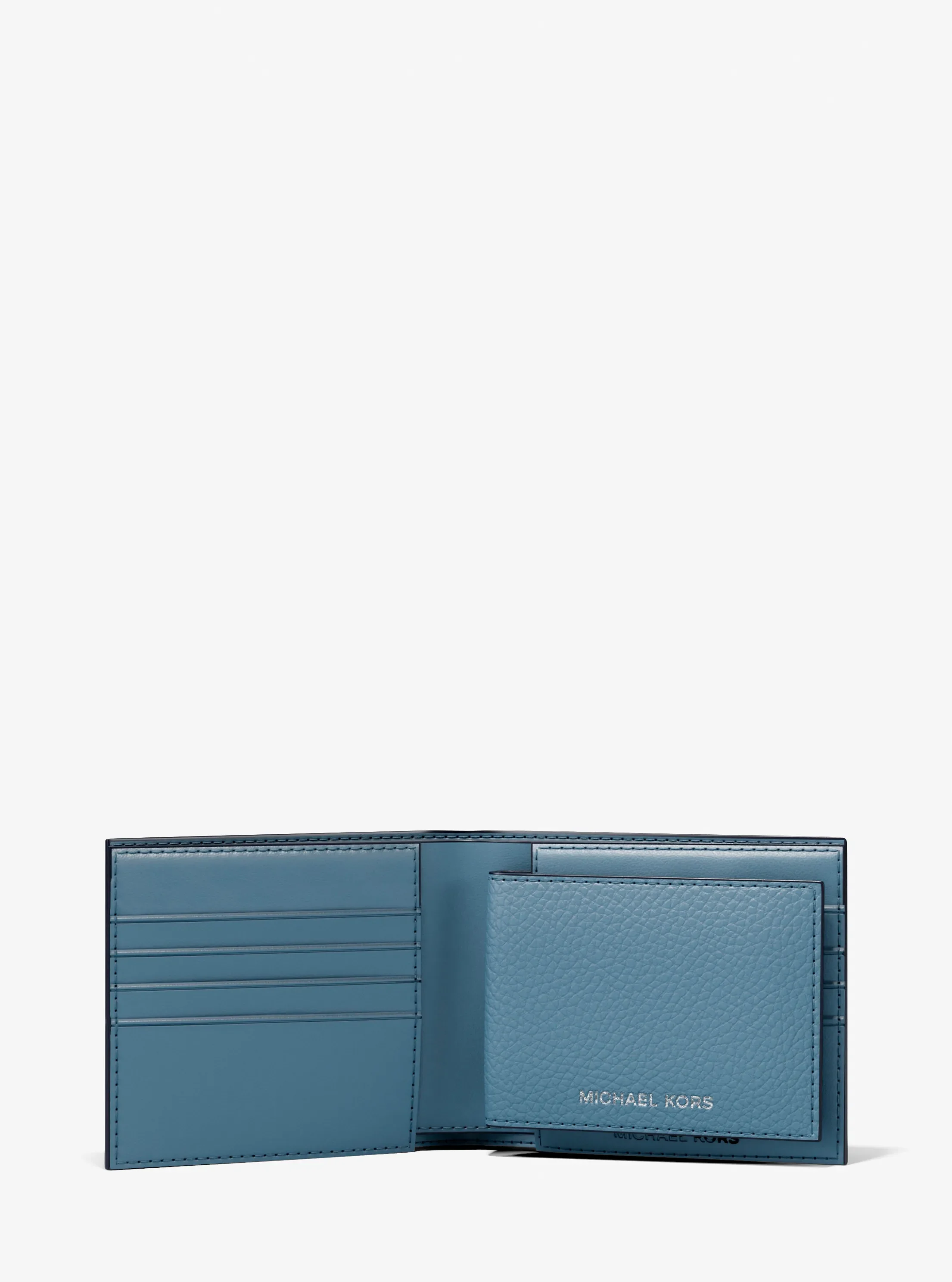 Кошелёк Michael Kors Cooper Pebbled Leather Billfold Wallet With Passcase, цвет: Джинсовый — фото 2