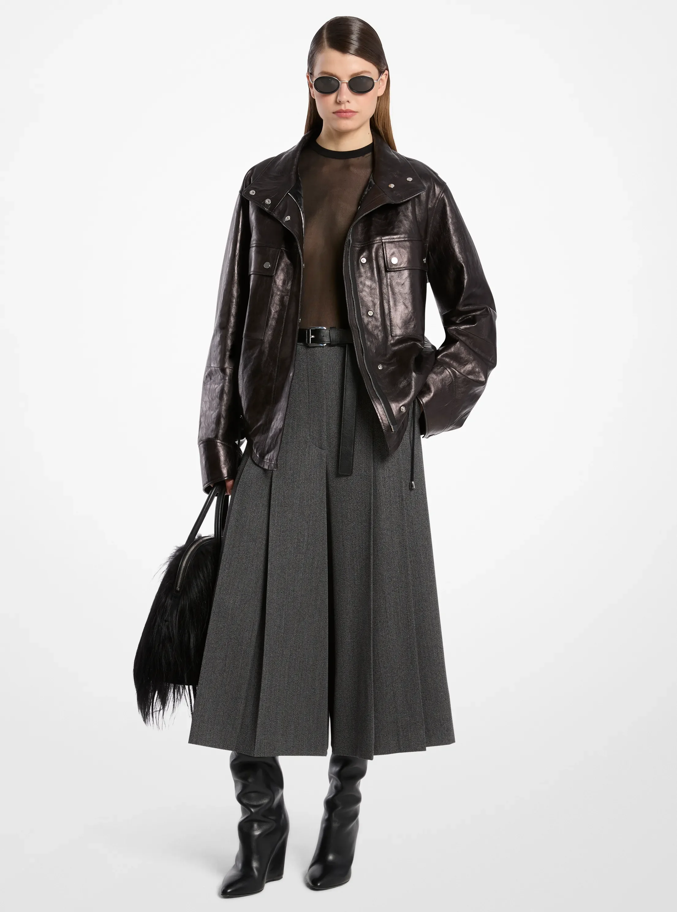 Женские куртки Michael Kors Washed Leather Bomber Jacket