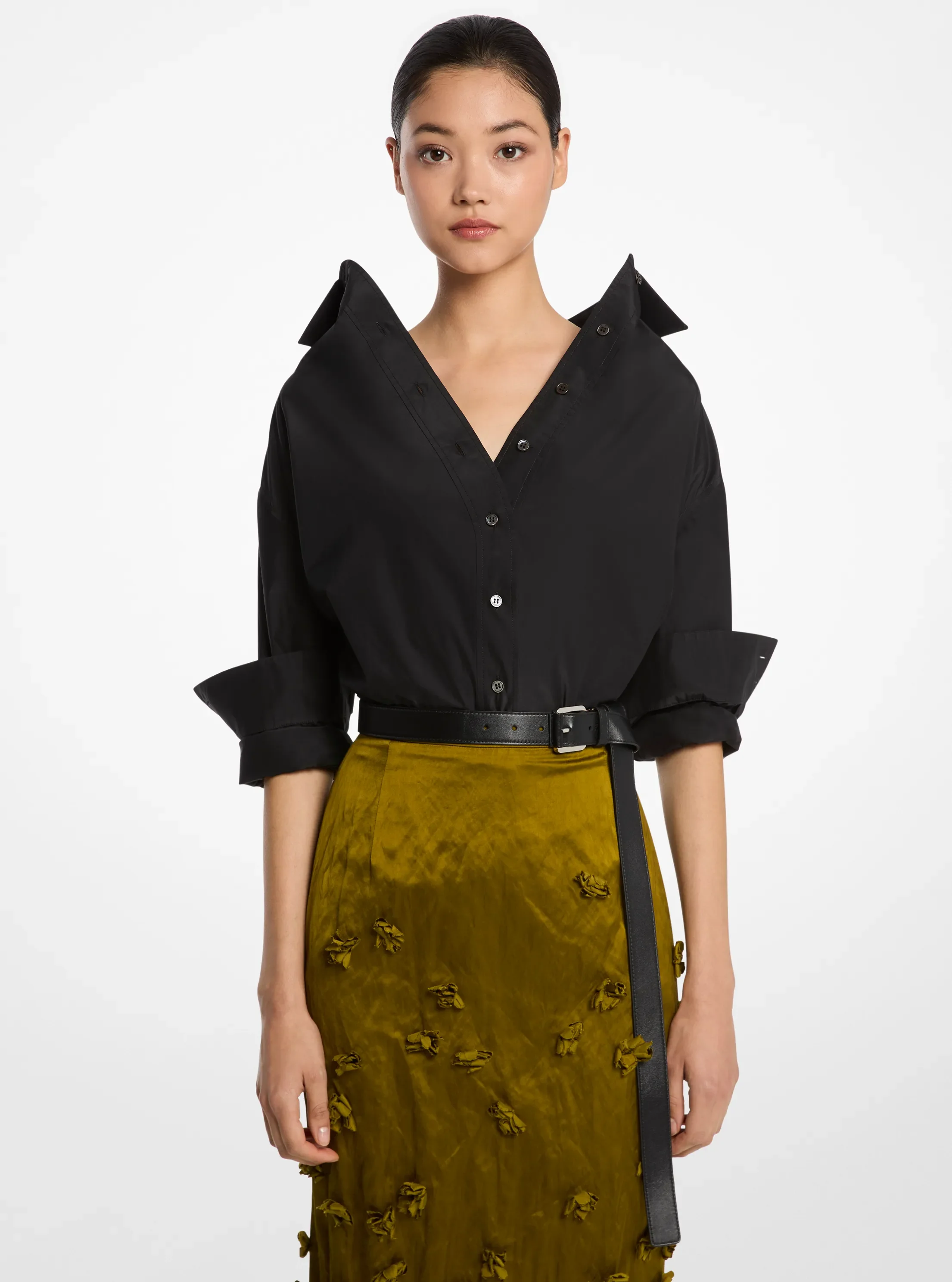 Женская рубашка Michael Kors Silk and Cotton Taffeta Portrait Collar, цвет: Чёрный