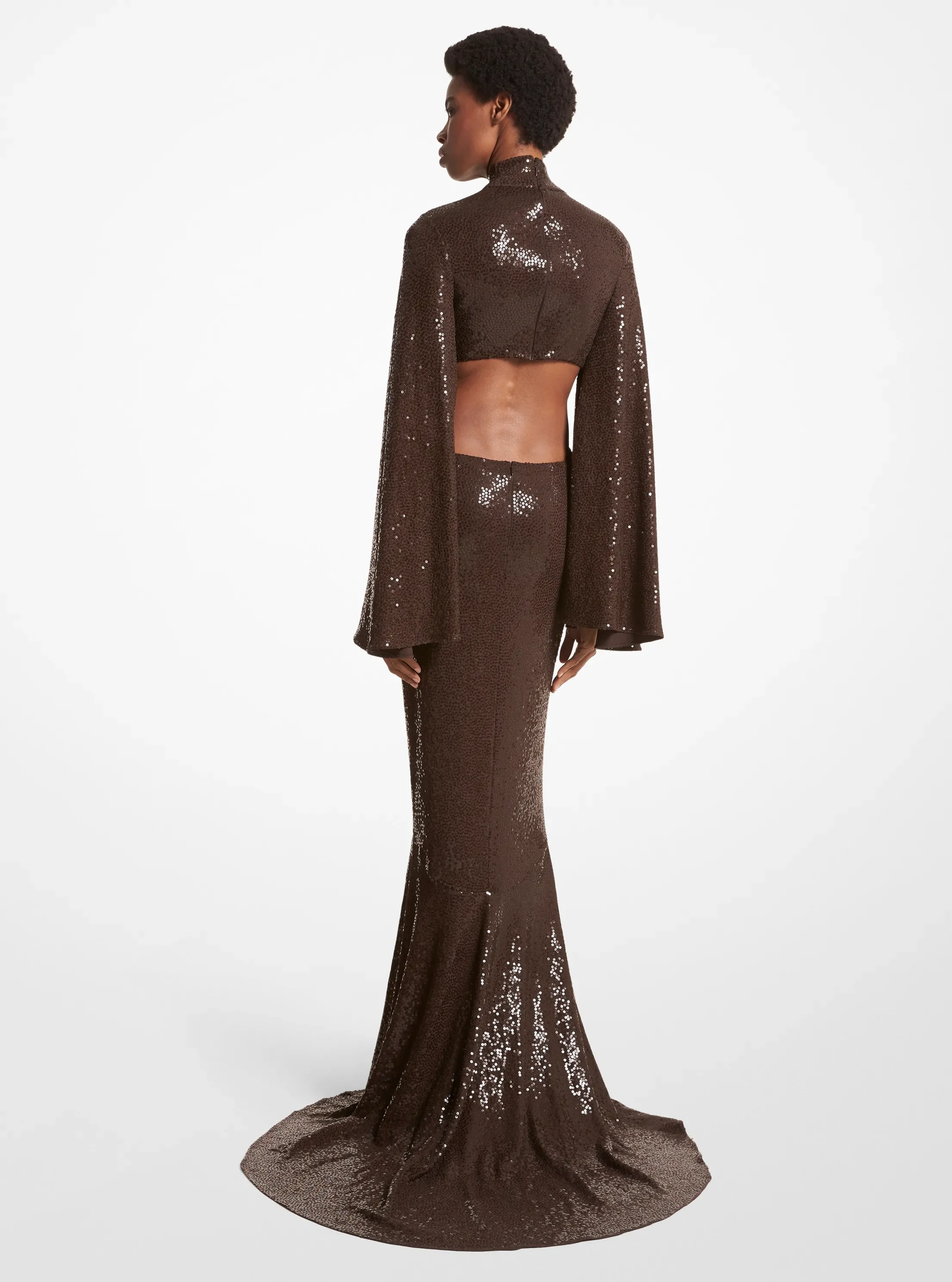 Женские платья Michael Kors Hand-Embroidered Sequin Stretch Matte Jersey Fishtail Gown, цвет: Шоколадный — фото 2