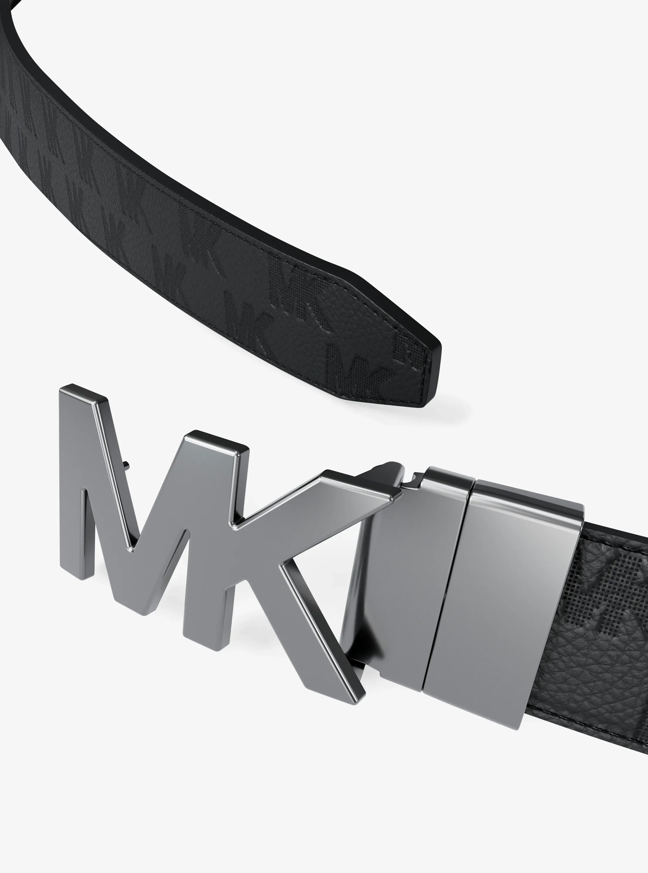 Мужской ремень Michael Kors Reversible Logo Embossed Leather Buckle Belt, цвет: Чёрный / Коричневый — фото 4