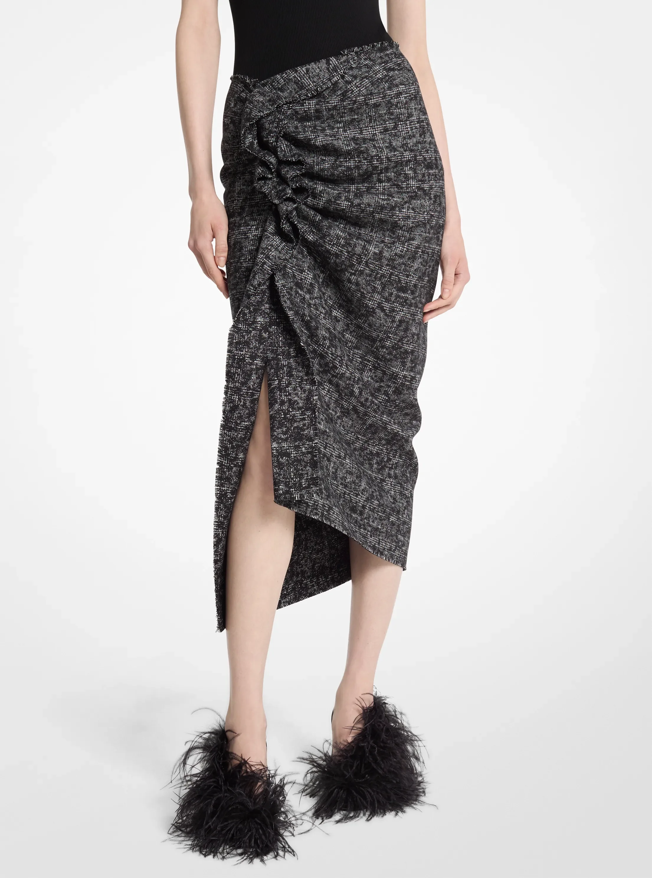 Женские юбки Michael Kors Smudged Glen Plaid Wool Pareo Skirt