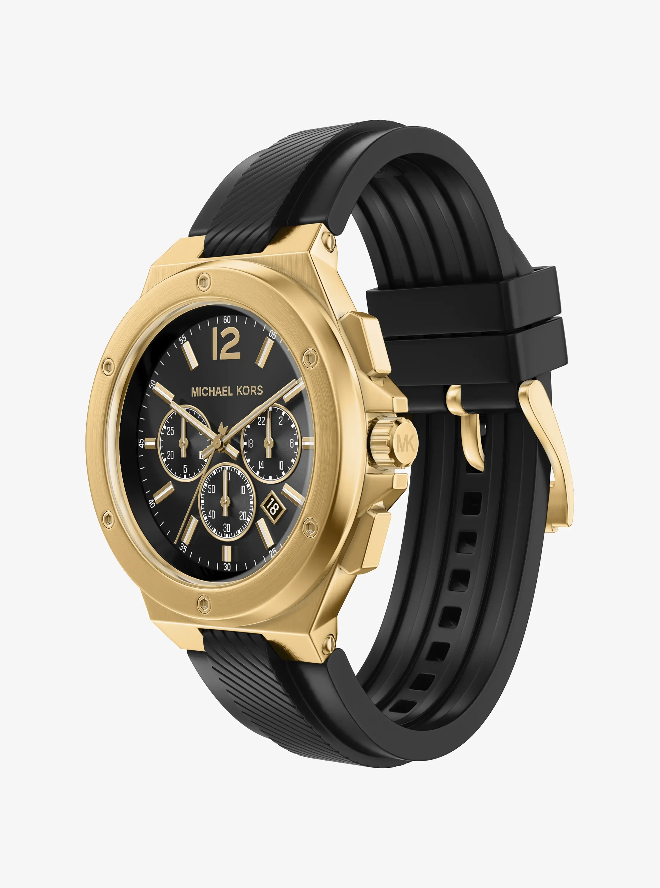 Часы Michael Kors Oversized Lennox Gold-Tone and Silicone Watch, цвет: Золотой — фото 5