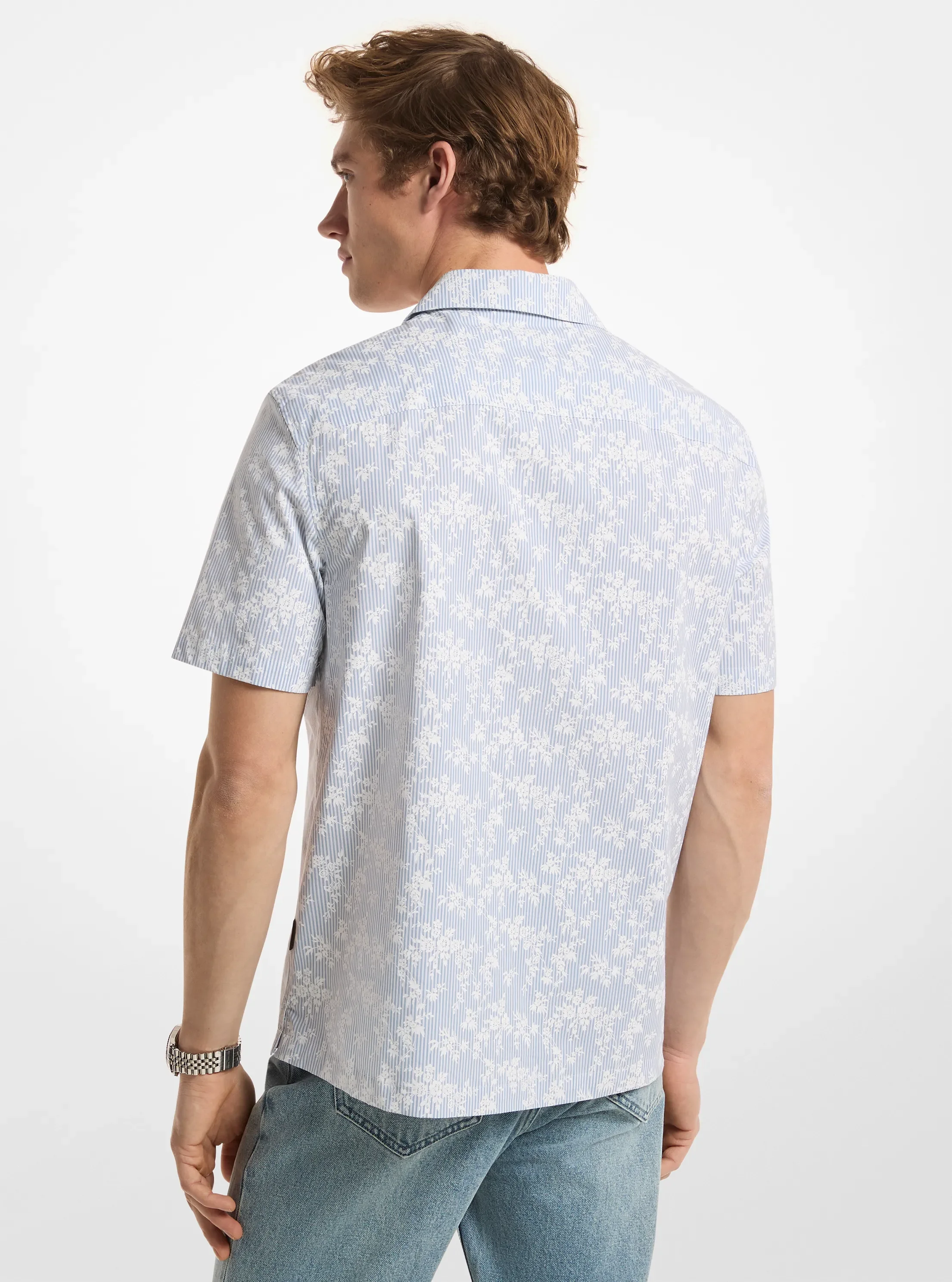 Рубашка Michael Kors Floral Stretch Cotton Short-Sleeve Shirt, цвет: Шамбре — фото 2