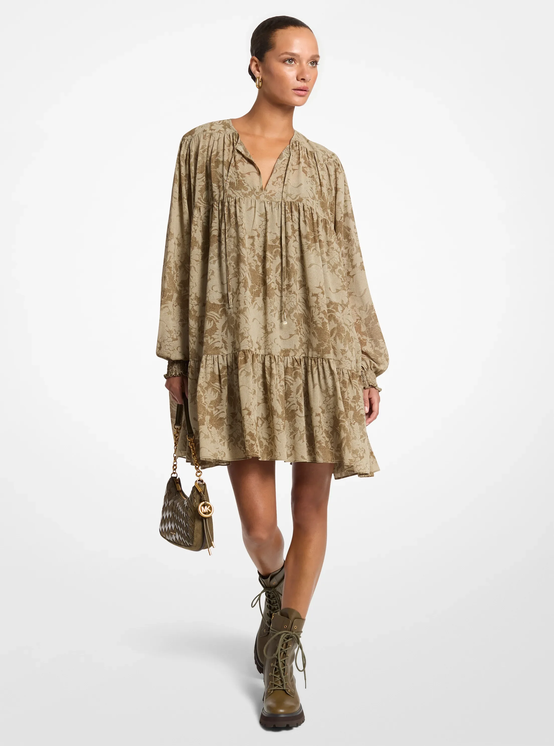Michael Kors Floral Georgette Tiered Dress