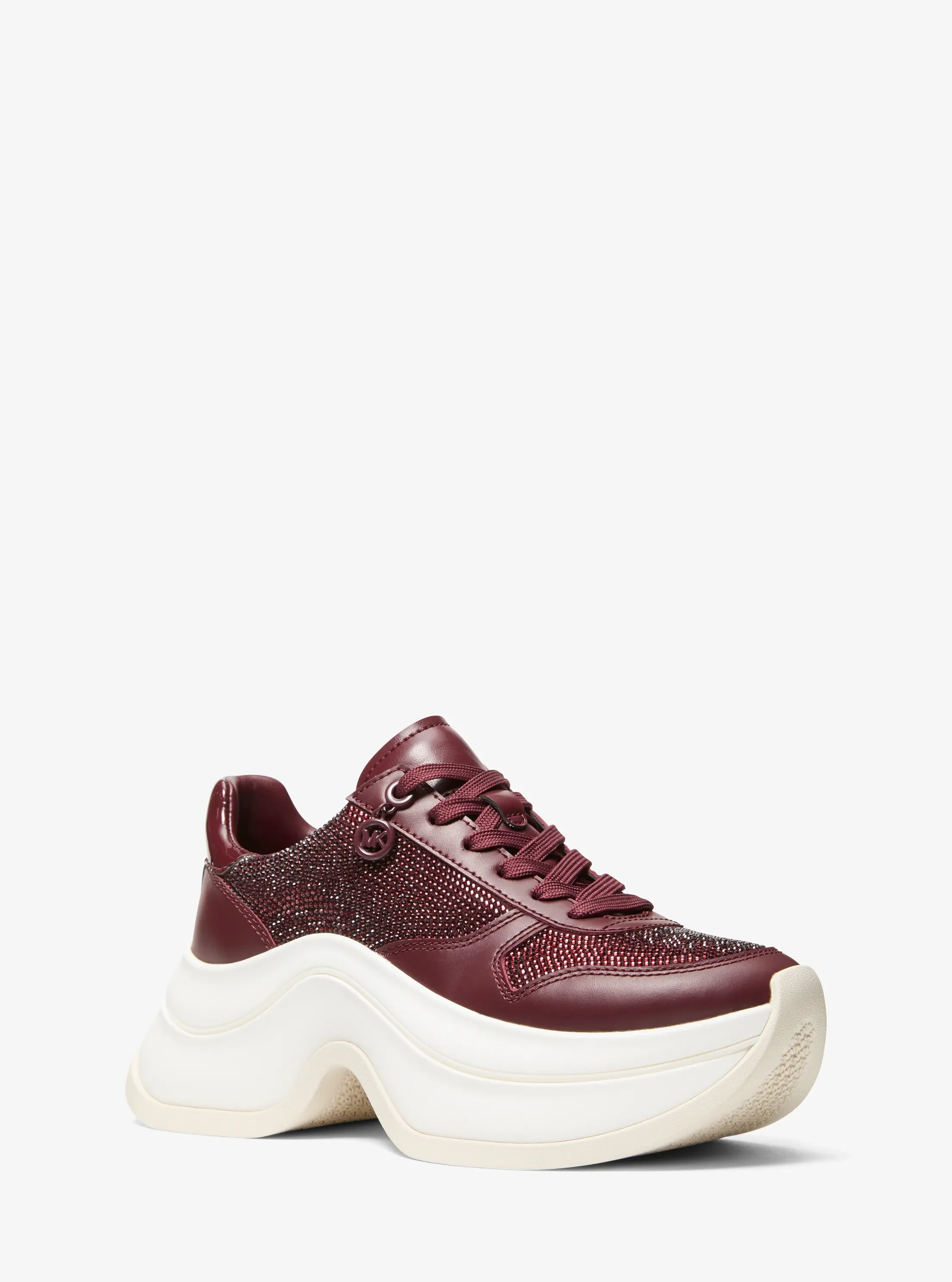 Женские кроссовки Michael Kors Arla Embellished Leather Trainer, цвет: Тёмно-бордовый