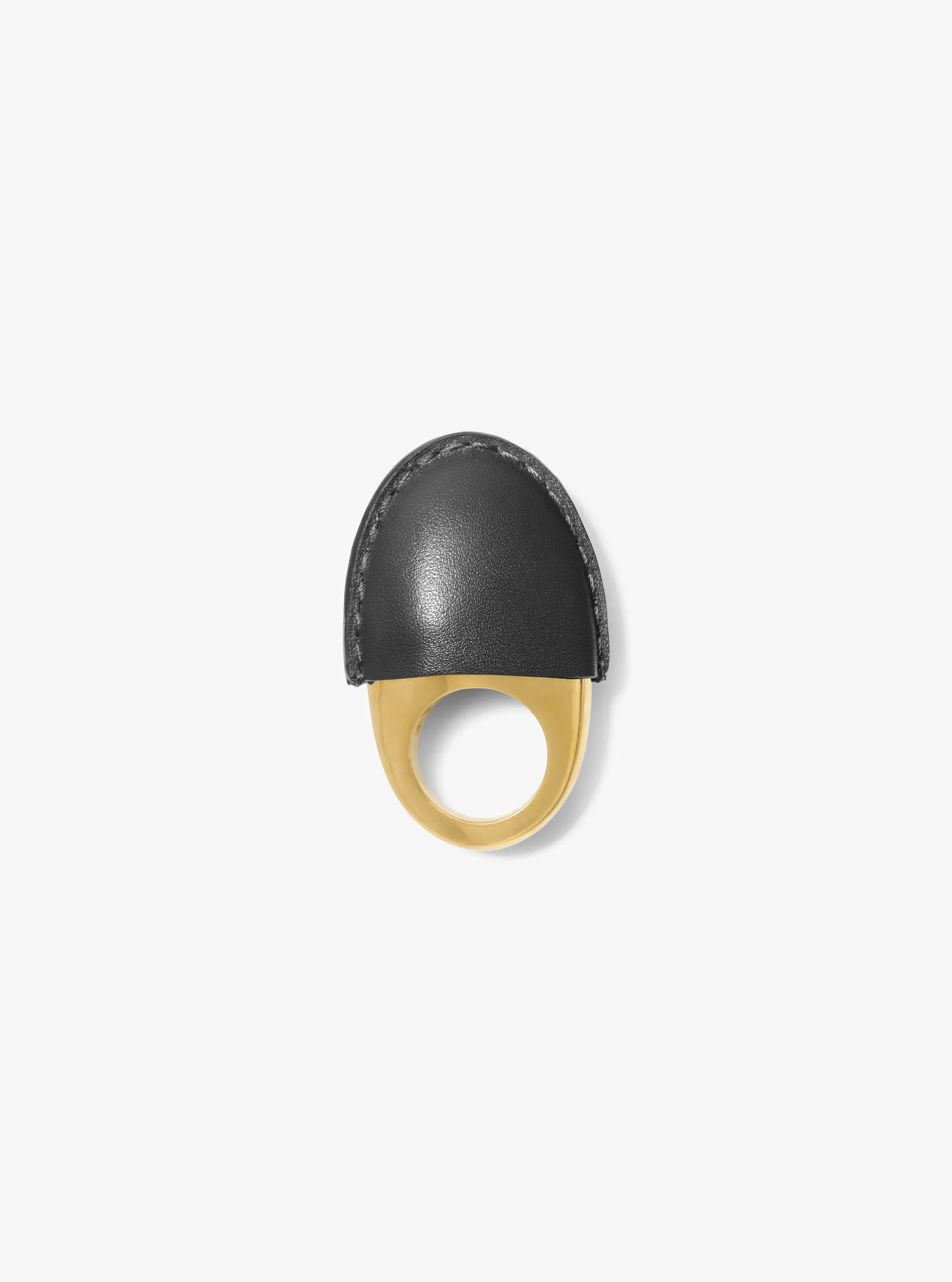 Женское кольцо Michael Kors Leather-Wrapped 24k-Gold-Plated Brass Dome, цвет: Чёрный