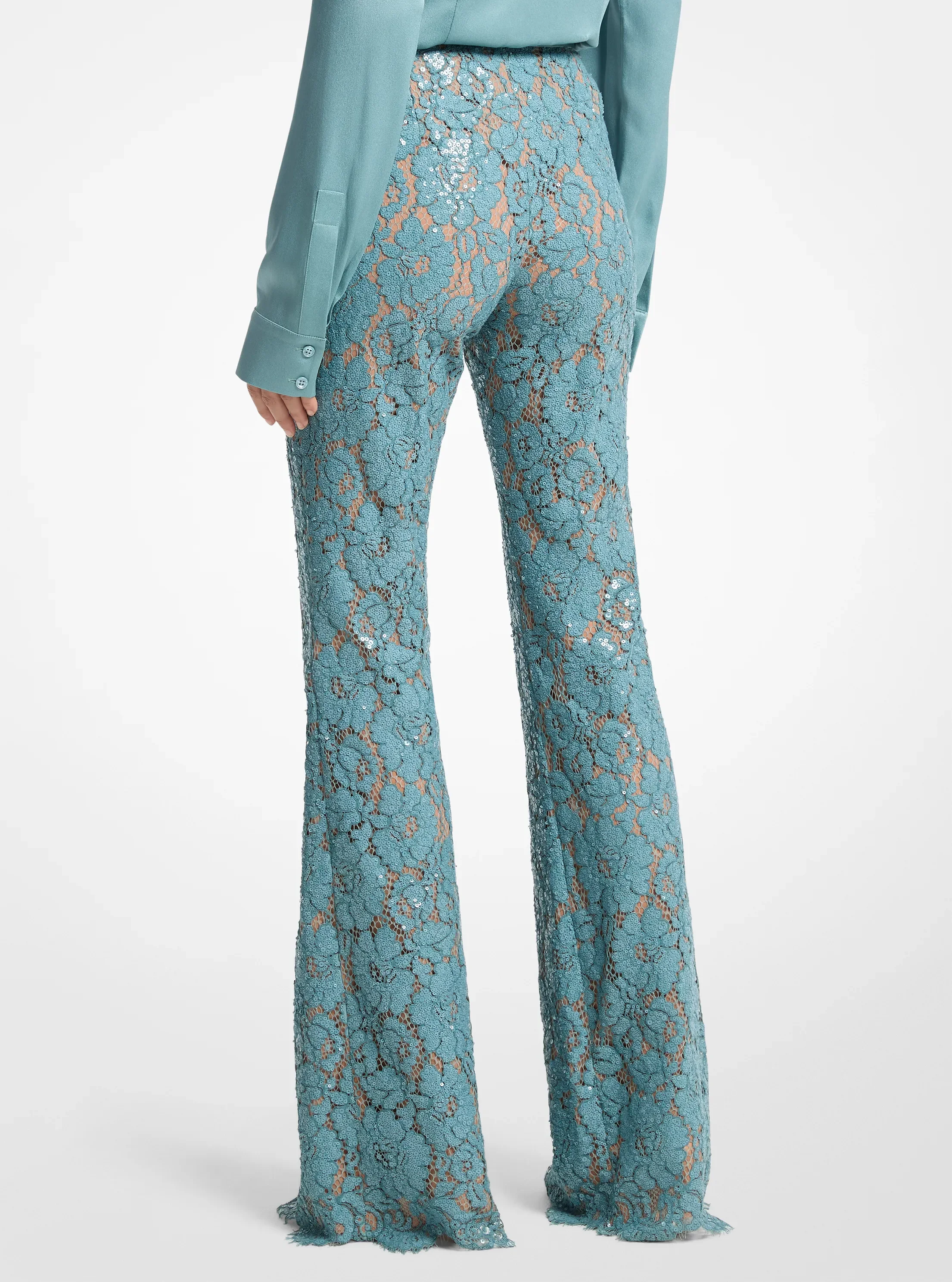 Женские брюки Michael Kors Hand-Embroidered Sequin Floral Lace Flared Pants — фото 2
